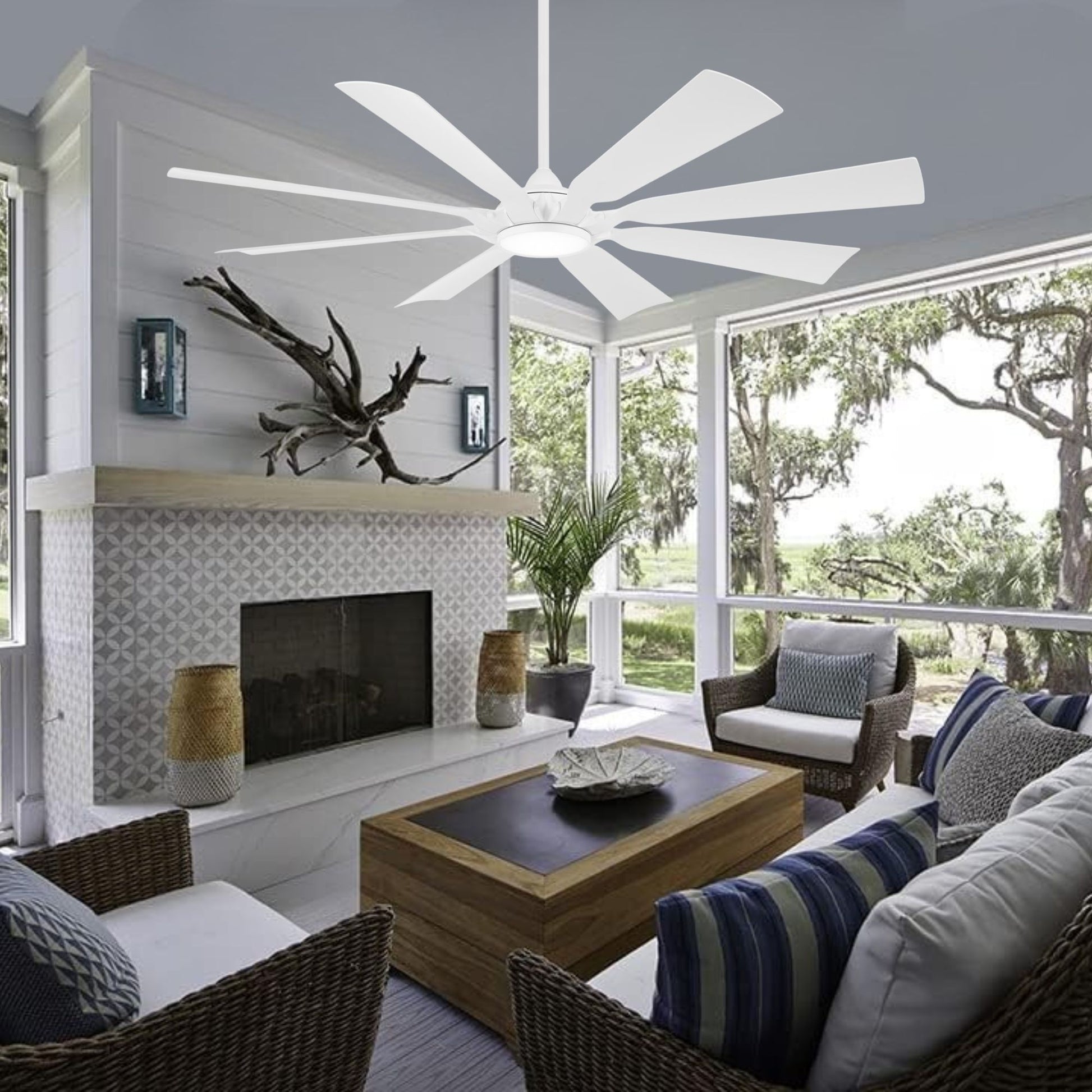 Future 65" Flat White Outdoor LED Ceiling Fan with Remote Control - Bees Lighting