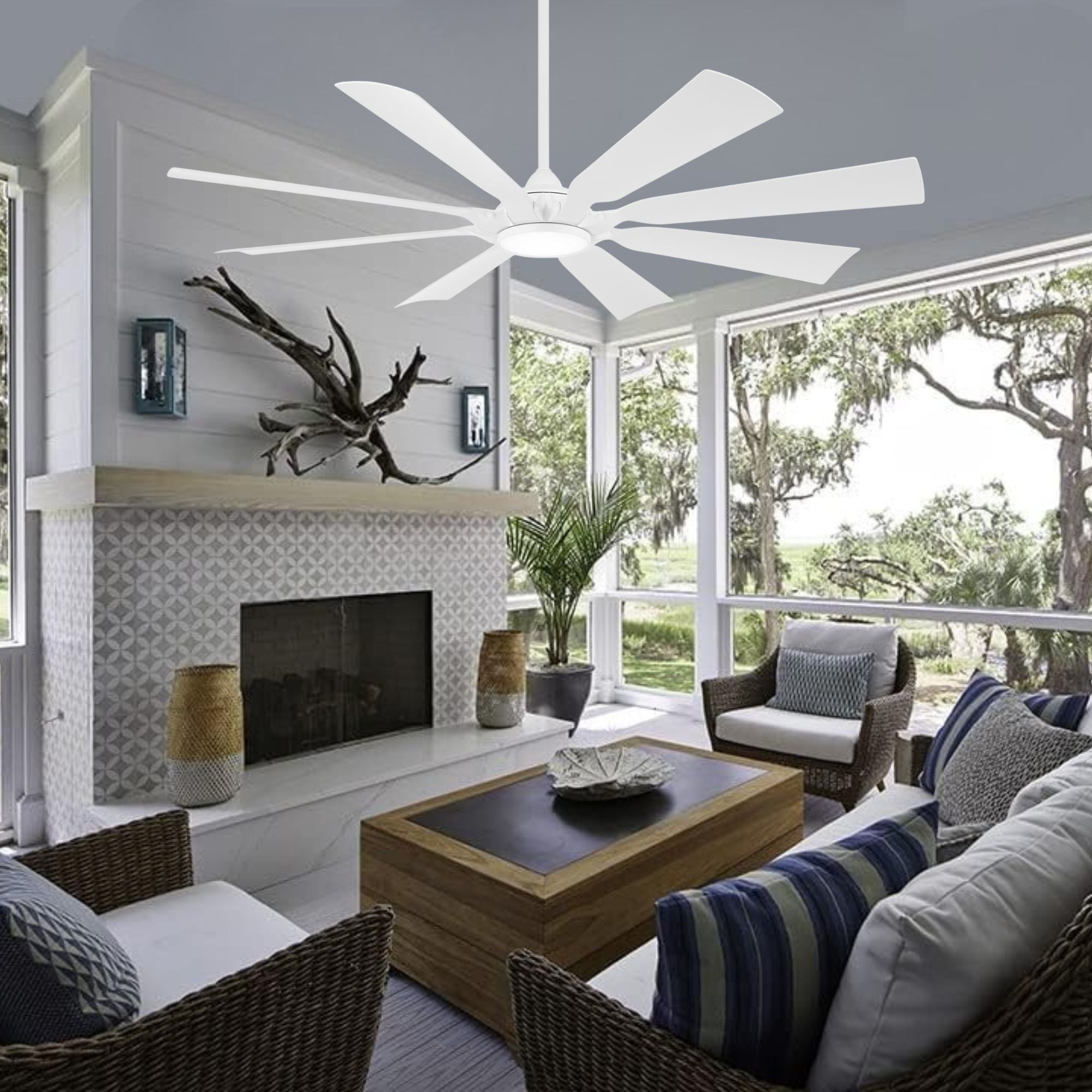Future 65" Flat White Outdoor LED Ceiling Fan with Remote Control - Bees Lighting