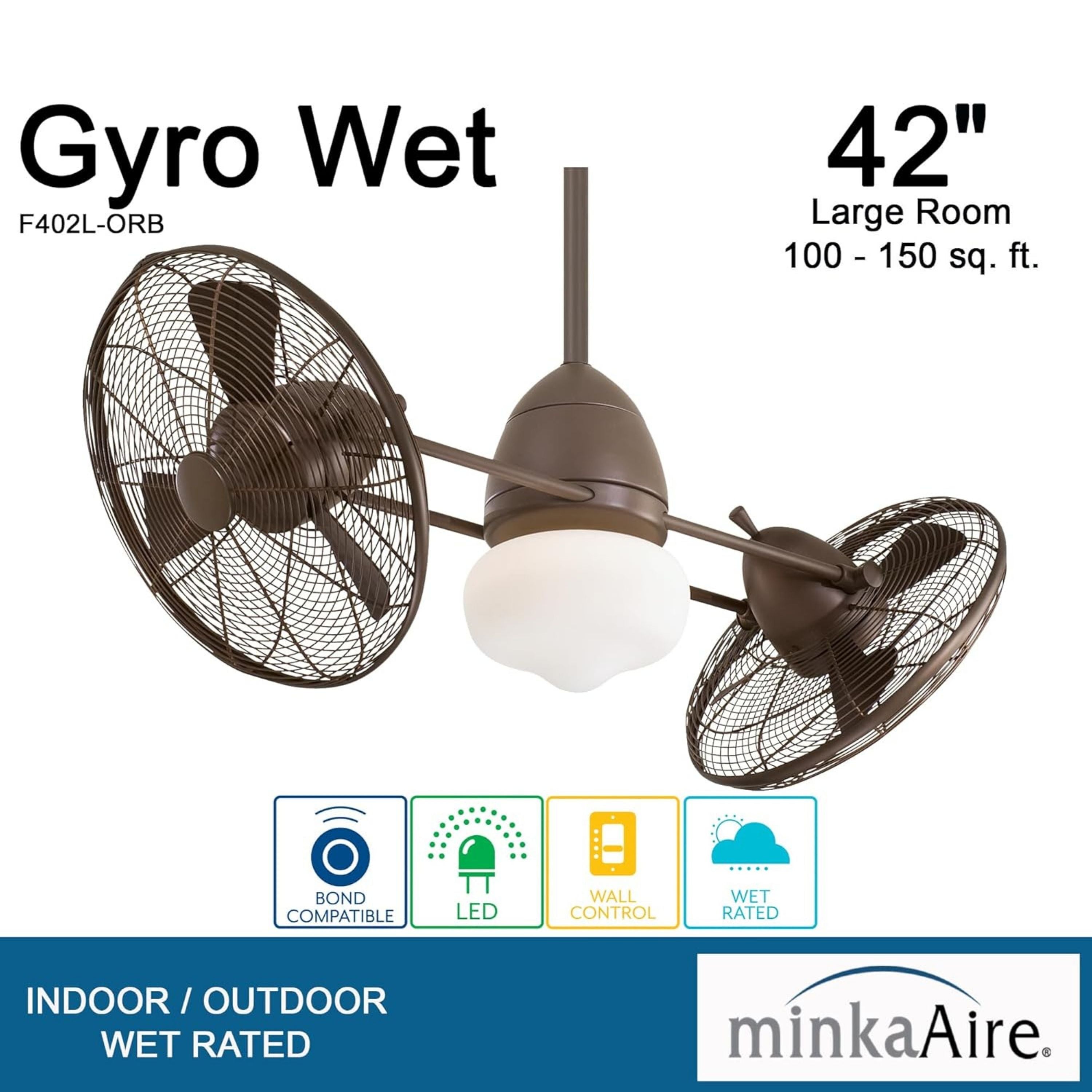 Gyro Wet LED 42" Dual Ceiling Fan with Light and Wall Control, Oil Rubbed Bronze