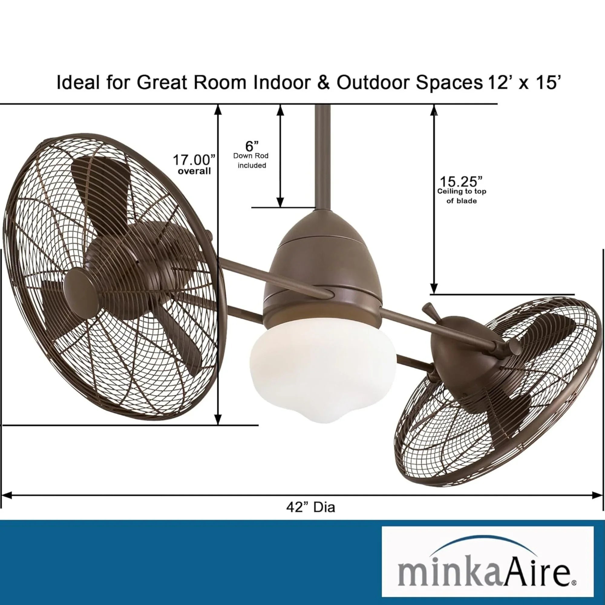 Gyro Wet LED 42" Dual Ceiling Fan with Light and Wall Control, Oil Rubbed Bronze