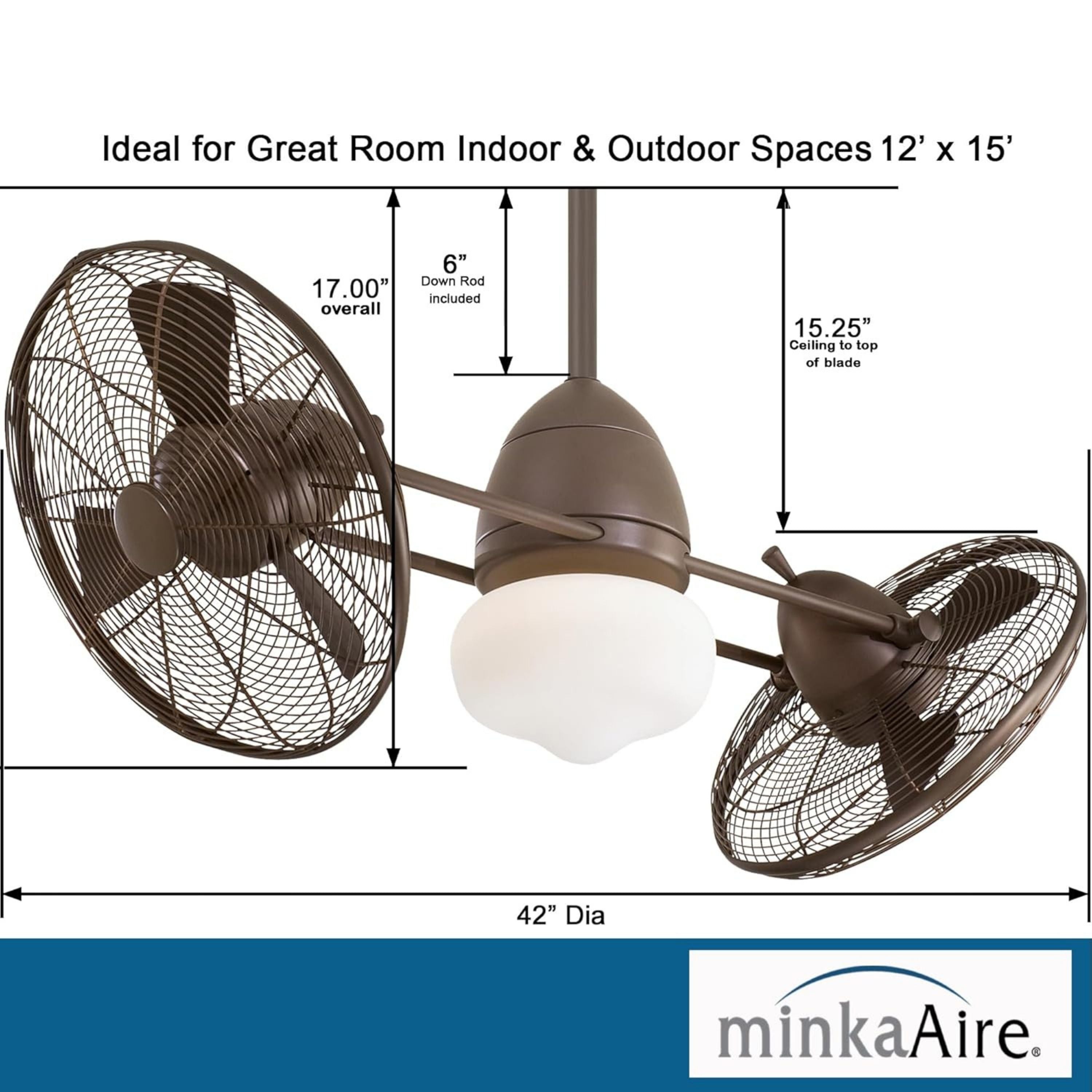 Gyro Wet LED 42" Dual Ceiling Fan with Light and Wall Control, Oil Rubbed Bronze