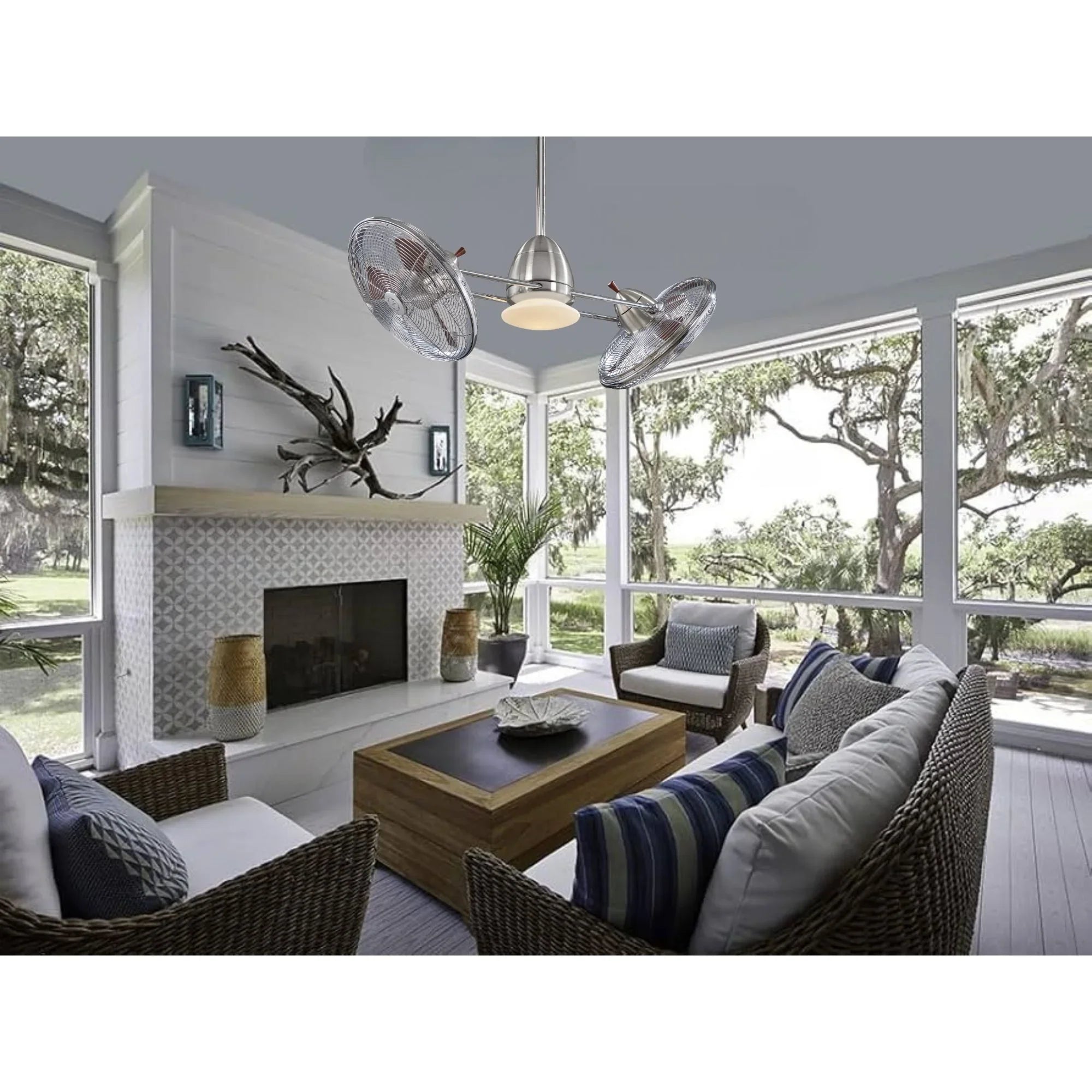 Gyro LED 42" Dual Ceiling Fan with Light and Wall Control, Brushed Nickel & Chrome