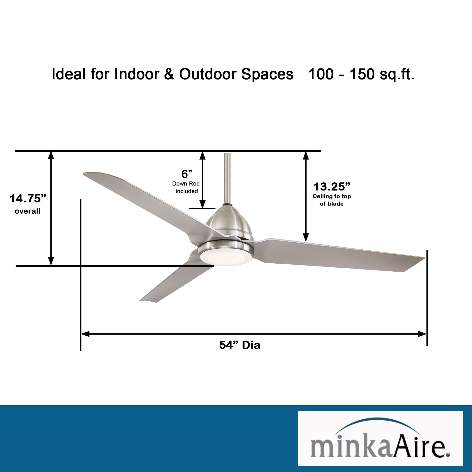 Java LED 54" Brushed Nickel Wet Rated Ceiling Fan with Light and Remote - Bees Lighting