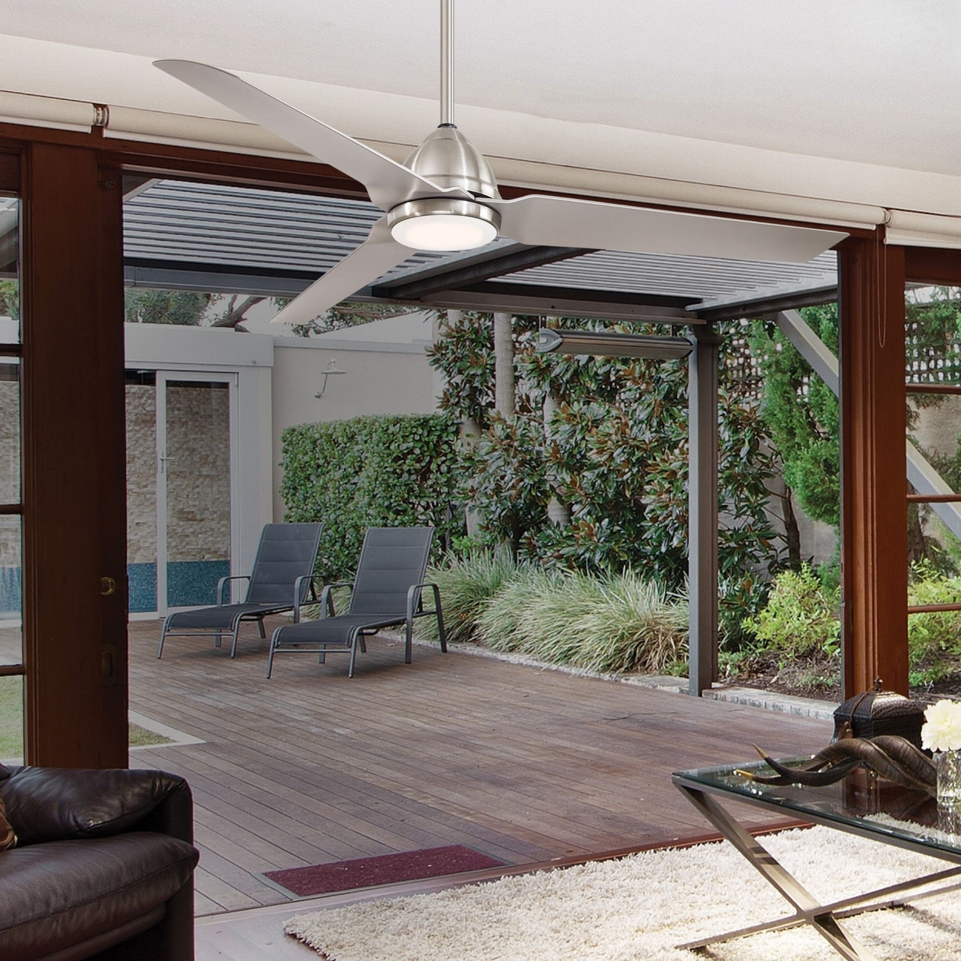 Java LED 54" Brushed Nickel Wet Rated Ceiling Fan with Light and Remote - Bees Lighting