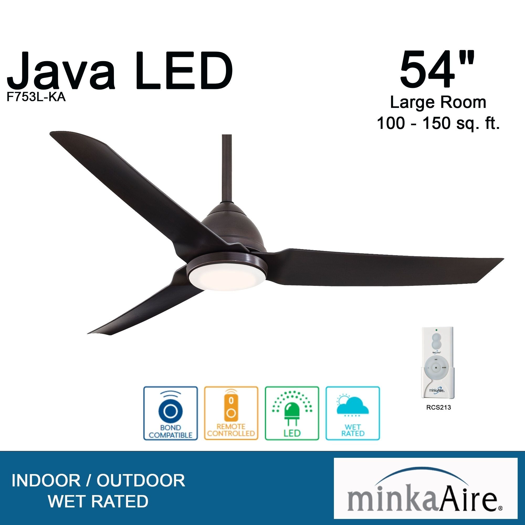 Java LED 54" Kocoa Wet Rated Ceiling Fan with Light and Remote - Bees Lighting