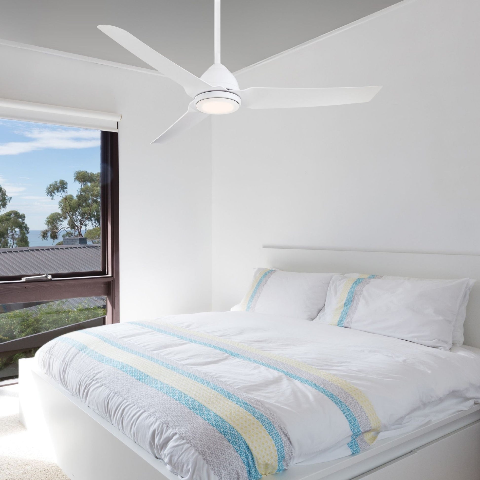 Java LED 54" Flat White Wet Rated Ceiling Fan with Light and Remote - Bees Lighting