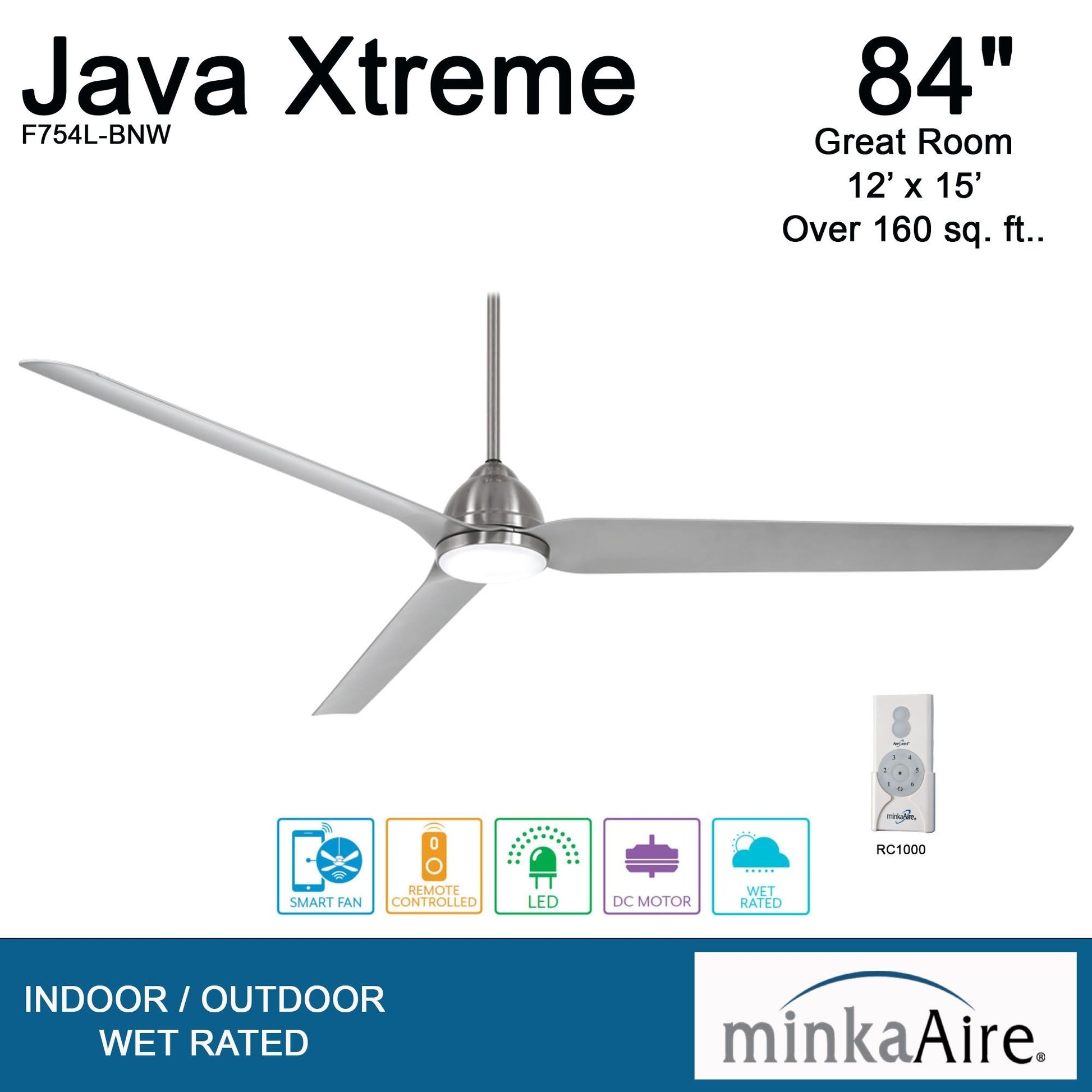 Java Xtreme 84" Brushed Nickel LED Smart Ceiling Fan - Bees Lighting