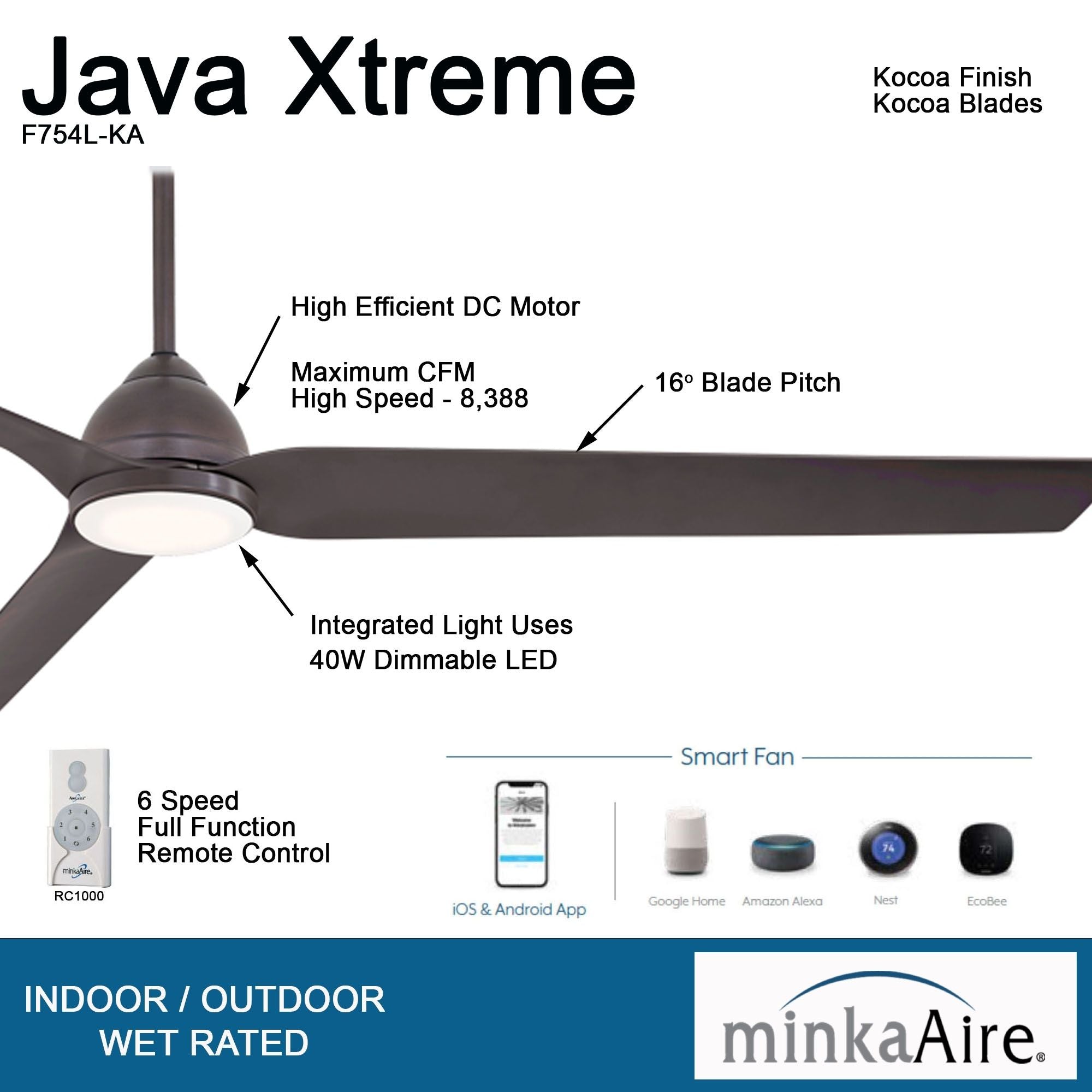 Java Xtreme 84" Kocoa LED Smart Ceiling Fan - Bees Lighting