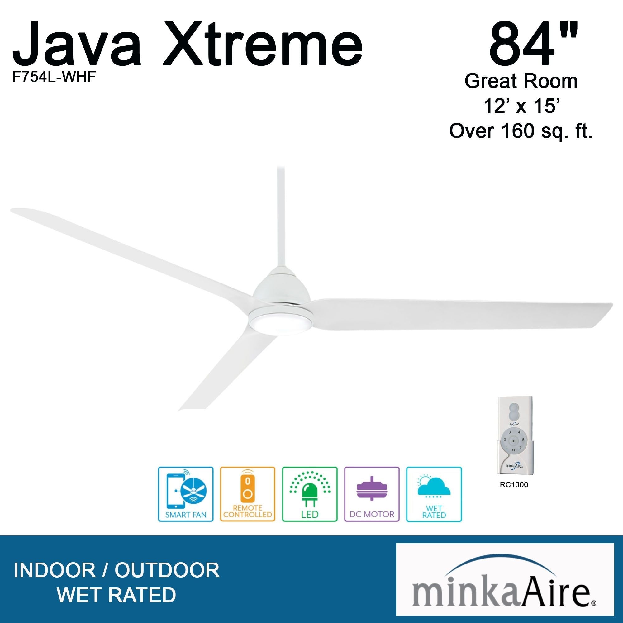 Java Xtreme 84" Flat White LED Smart Ceiling Fan - Bees Lighting