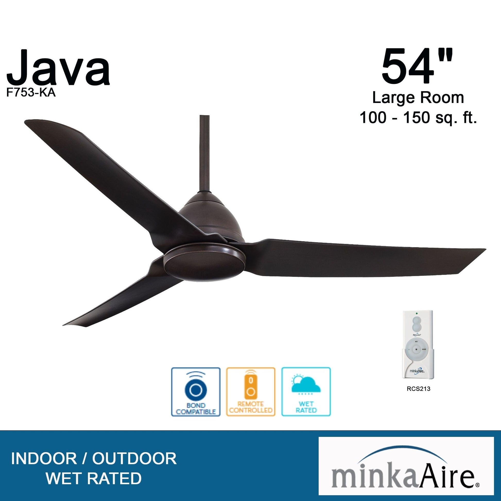 Java 54" Kocoa Wet Rated Ceiling Fan with Remote - Bees Lighting