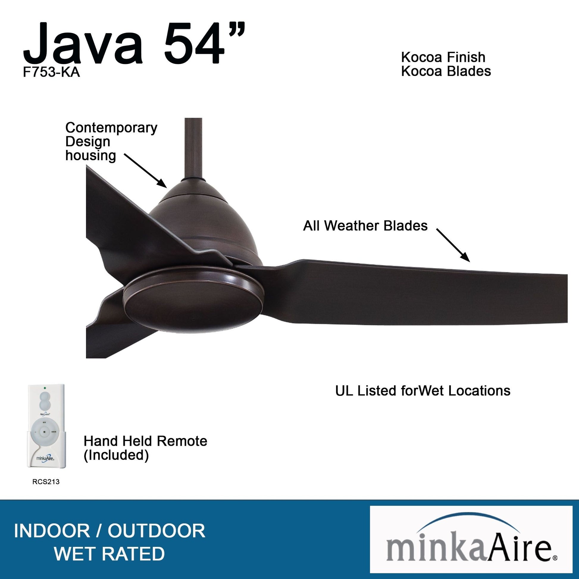 Java 54" Kocoa Wet Rated Ceiling Fan with Remote - Bees Lighting