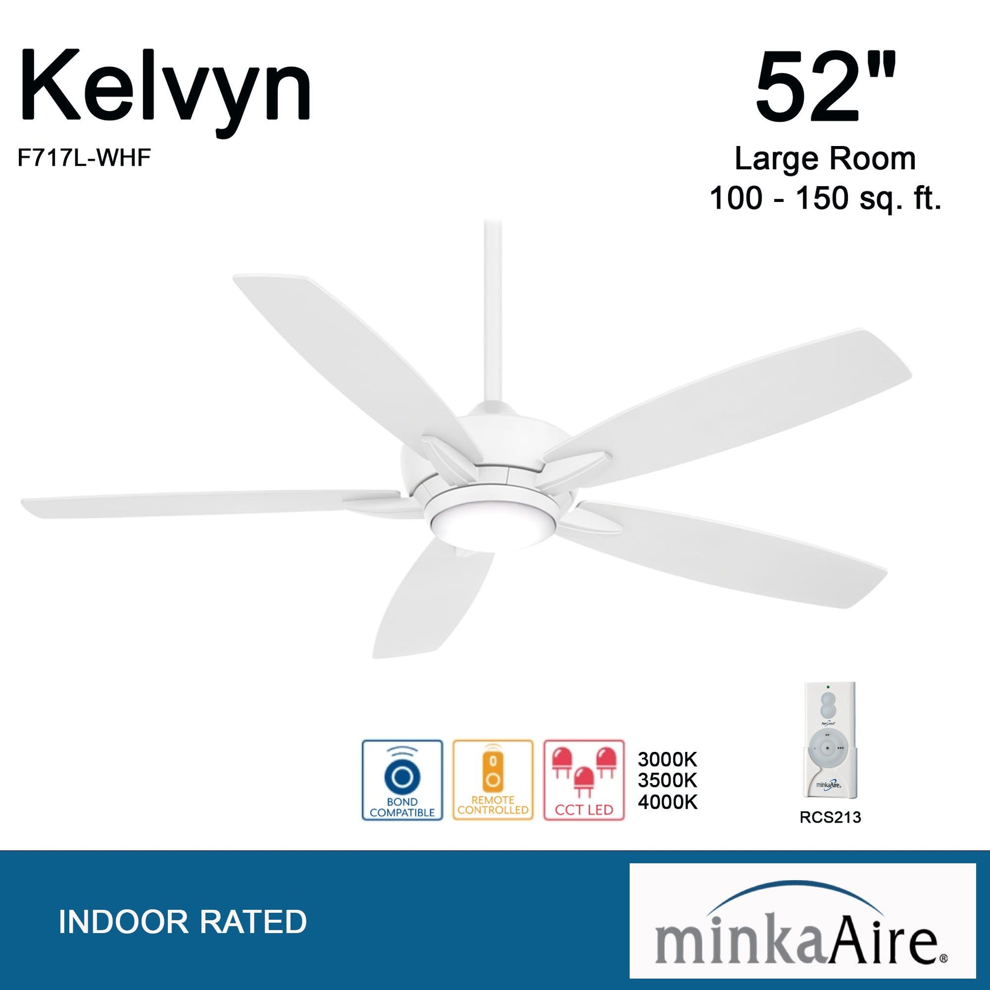 Kelvyn 52" Flat White Indoor LED Ceiling Fan with Remote Control - Bees Lighting