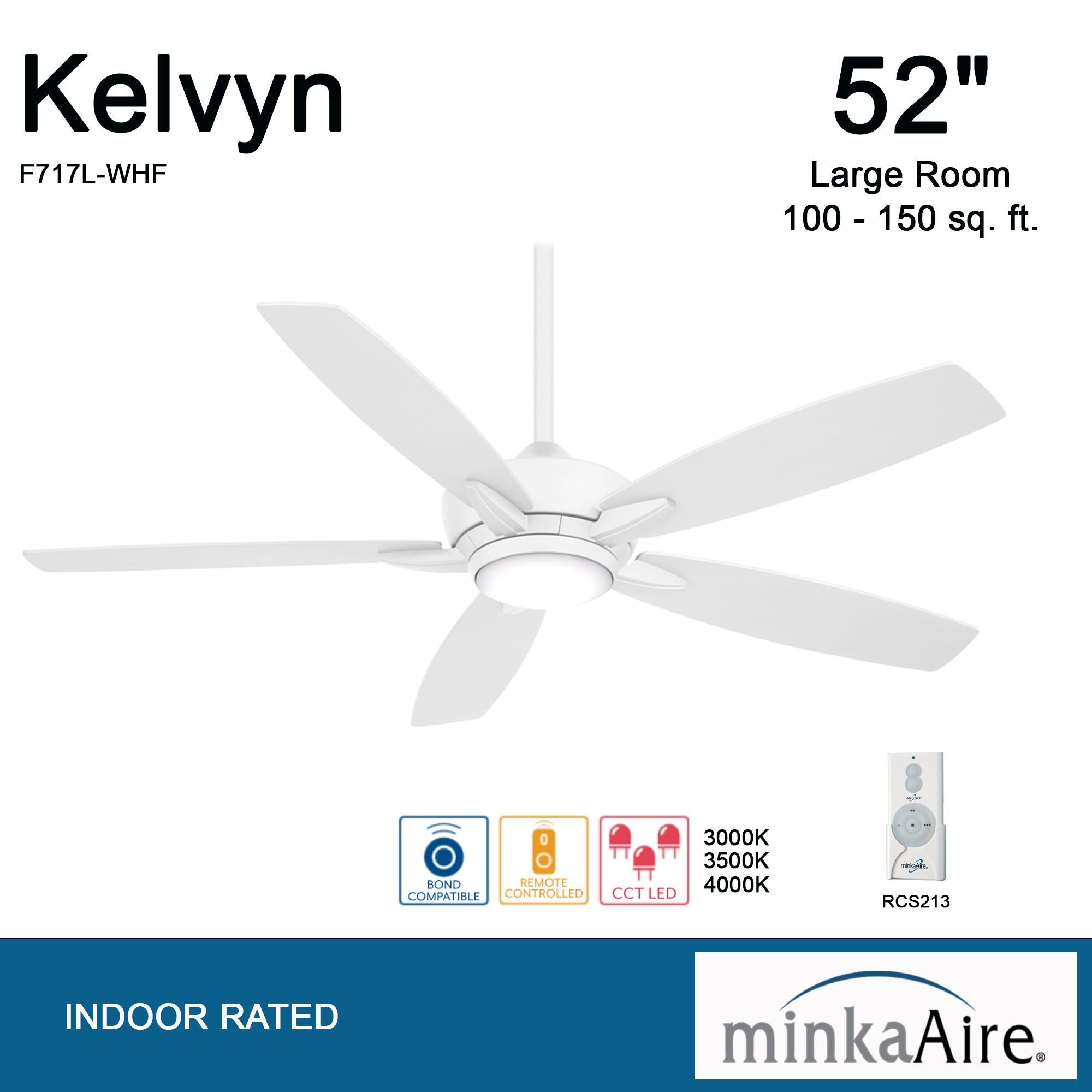 Kelvyn 52" Flat White Indoor LED Ceiling Fan with Remote Control - Bees Lighting