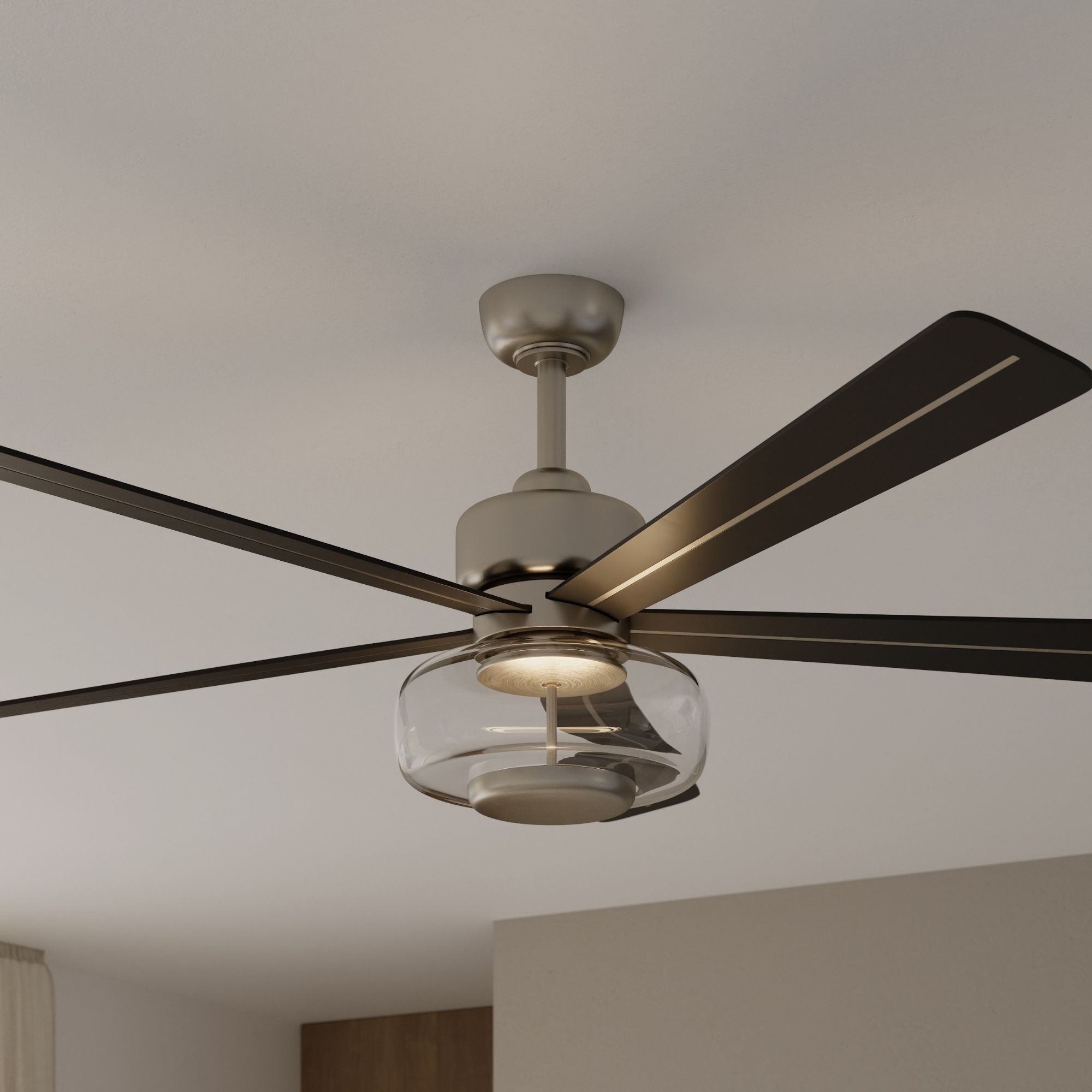 Ligero 60" 5-CCT LED Smart Ceiling Fan, Brushed Nickel with Coal Blades and Clear Glass