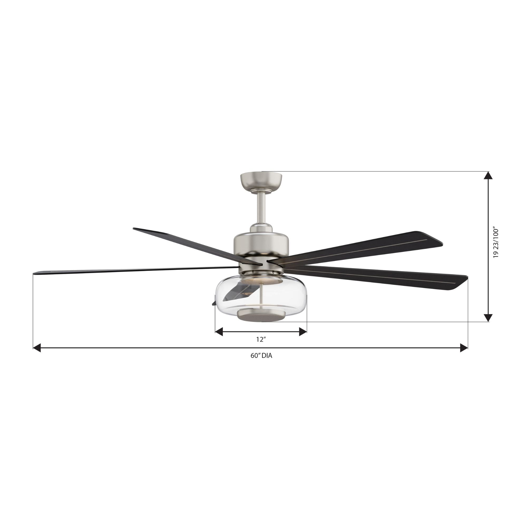 Ligero 60" 5-CCT LED Smart Ceiling Fan, Brushed Nickel with Coal Blades and Clear Glass