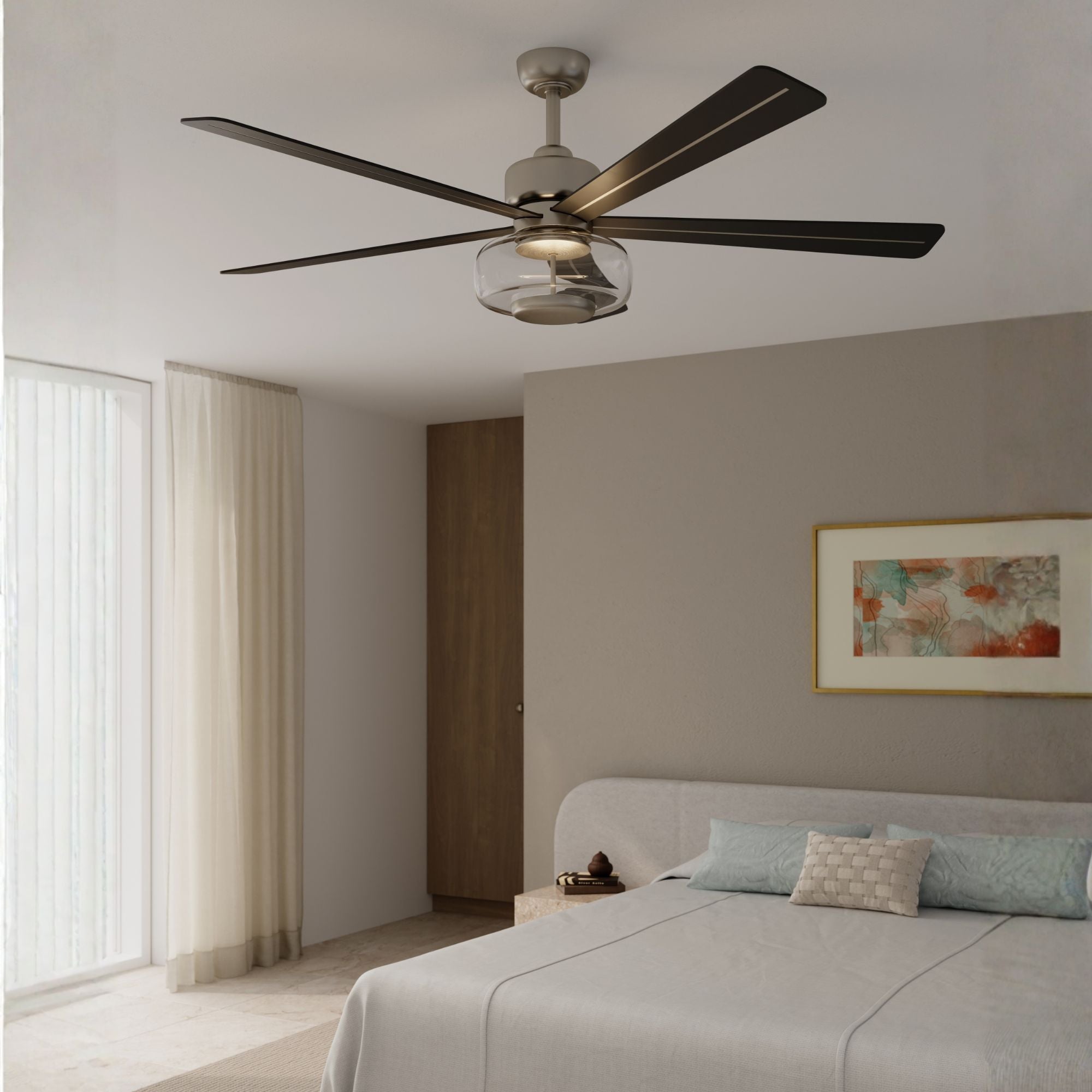 Ligero 60" 5-CCT LED Smart Ceiling Fan, Brushed Nickel with Coal Blades and Clear Glass