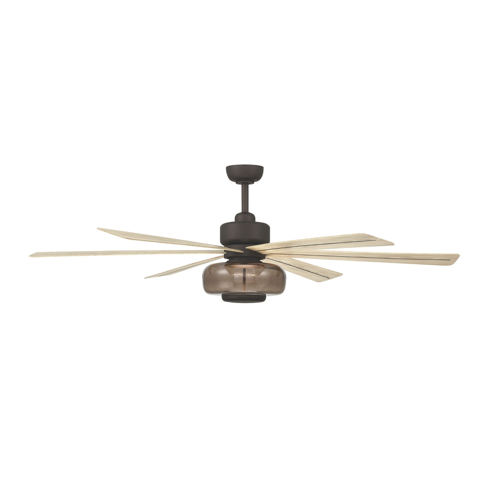 Ligero 60" 5-CCT LED Smart Ceiling Fan, Dark Bronze and White Oak Blades and Brown Smoked Glass