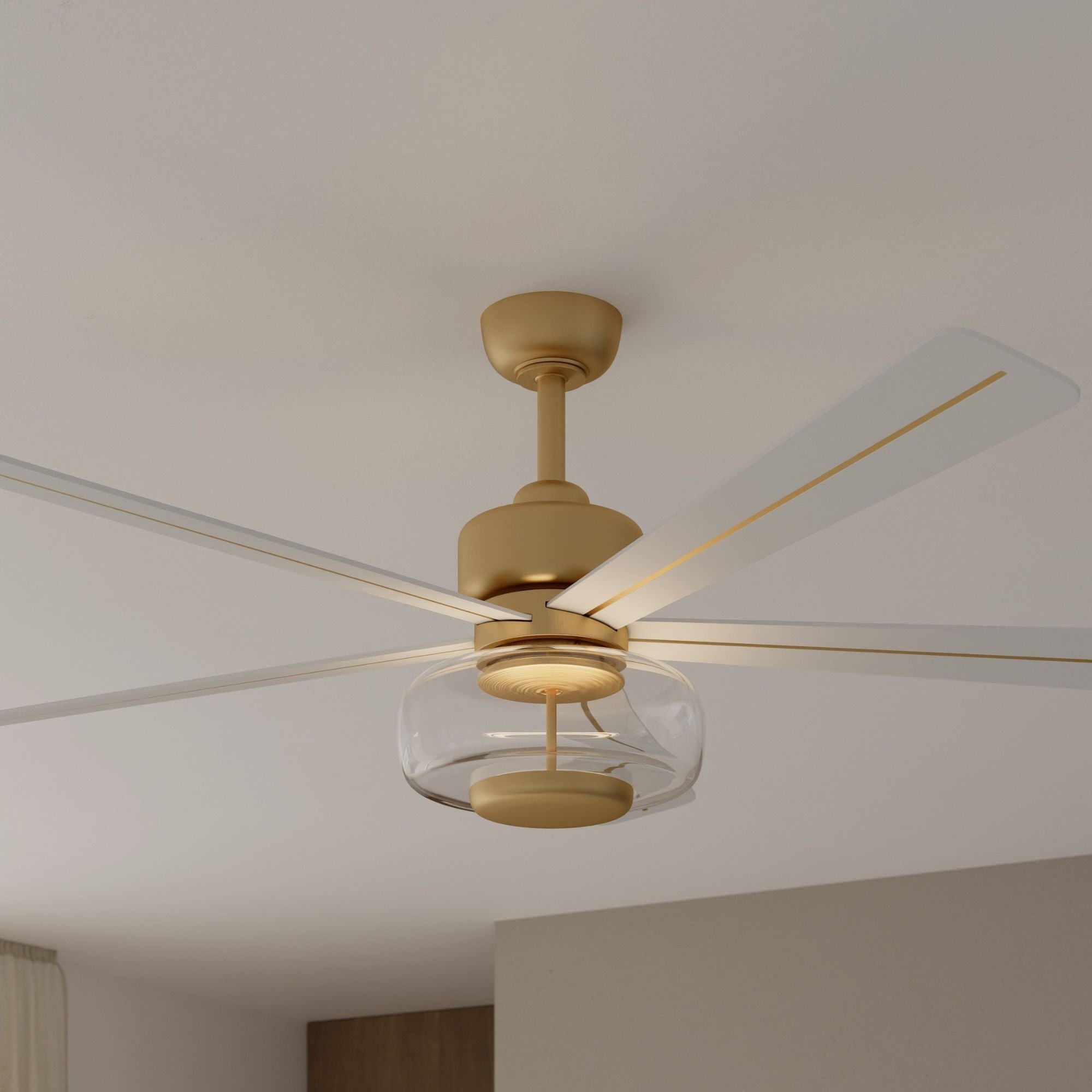 Ligero 60" 5-CCT LED Smart Ceiling Fan, Heritage Brass with Alabaster White Blades and Clear Glass