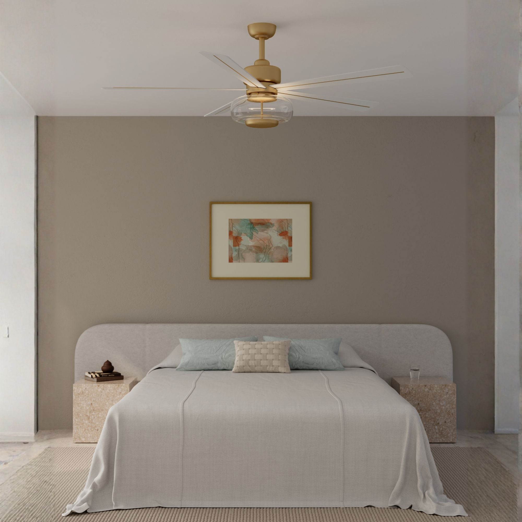 Ligero 60" 5-CCT LED Smart Ceiling Fan, Heritage Brass with Alabaster White Blades and Clear Glass