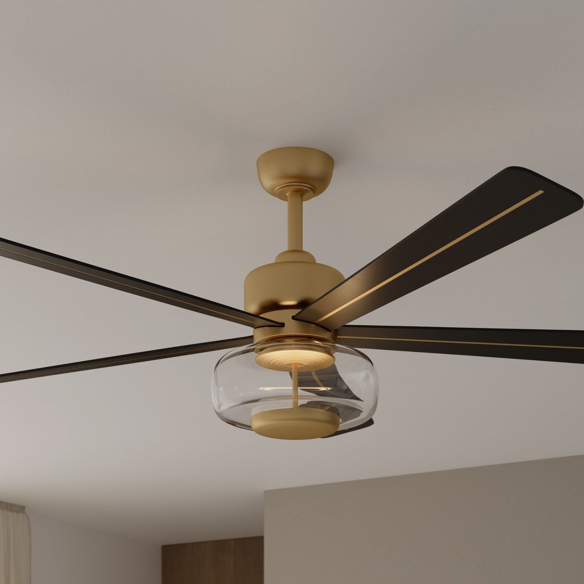Ligero 60" 5-CCT LED Smart Ceiling Fan, Heritage Brass with Coal Blades and Clear Glass