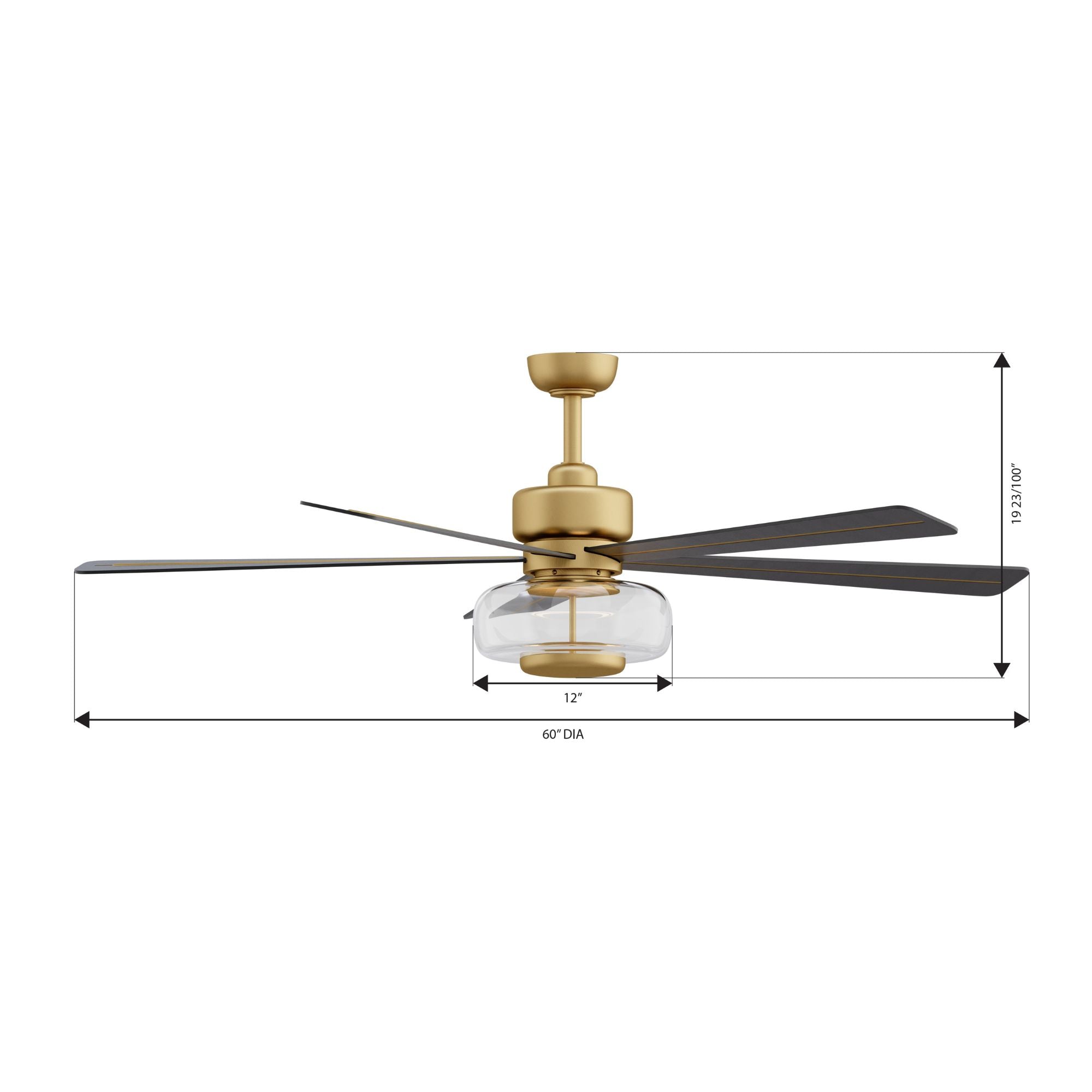 Ligero 60" 5-CCT LED Smart Ceiling Fan, Heritage Brass with Coal Blades and Clear Glass