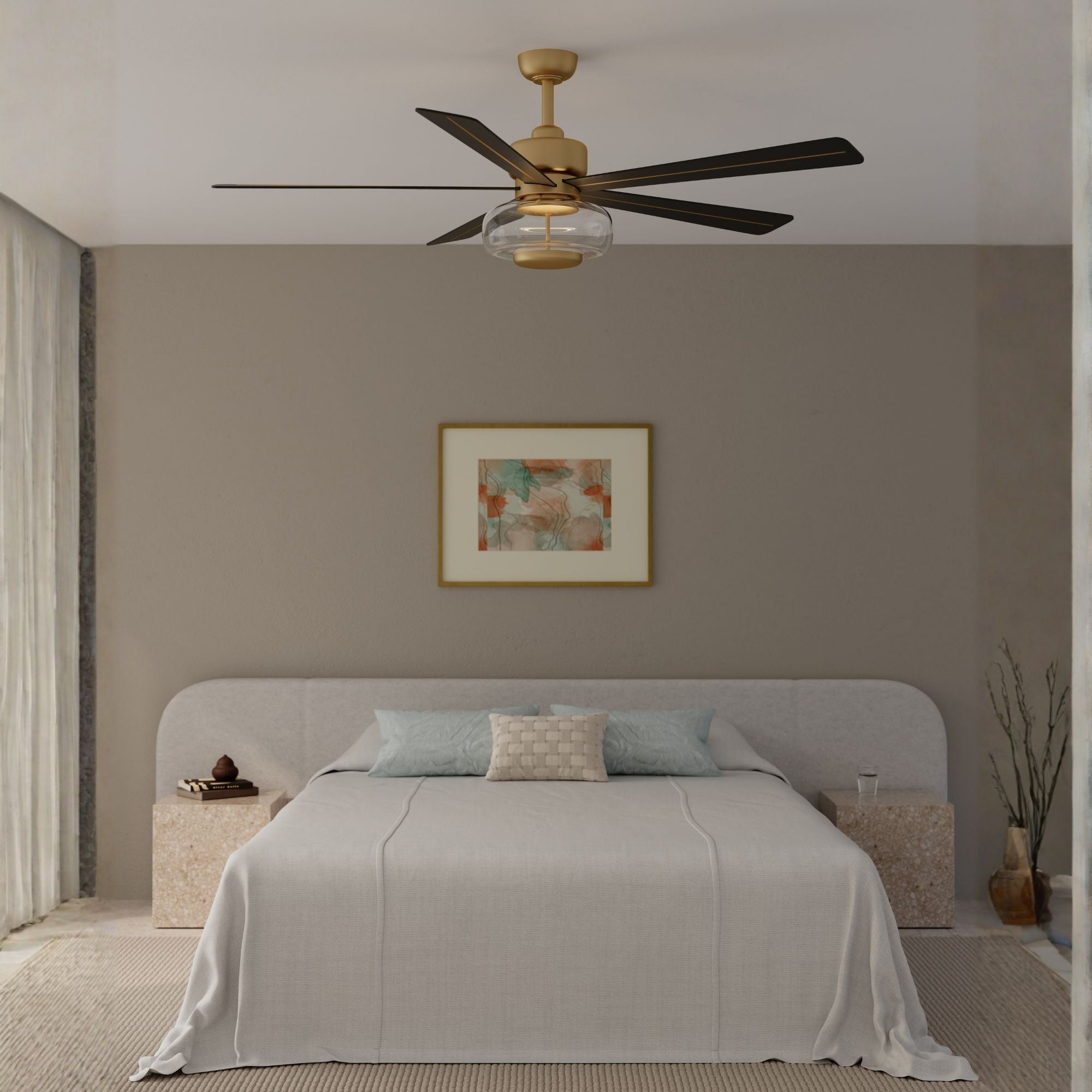 Ligero 60" 5-CCT LED Smart Ceiling Fan, Heritage Brass with Coal Blades and Clear Glass