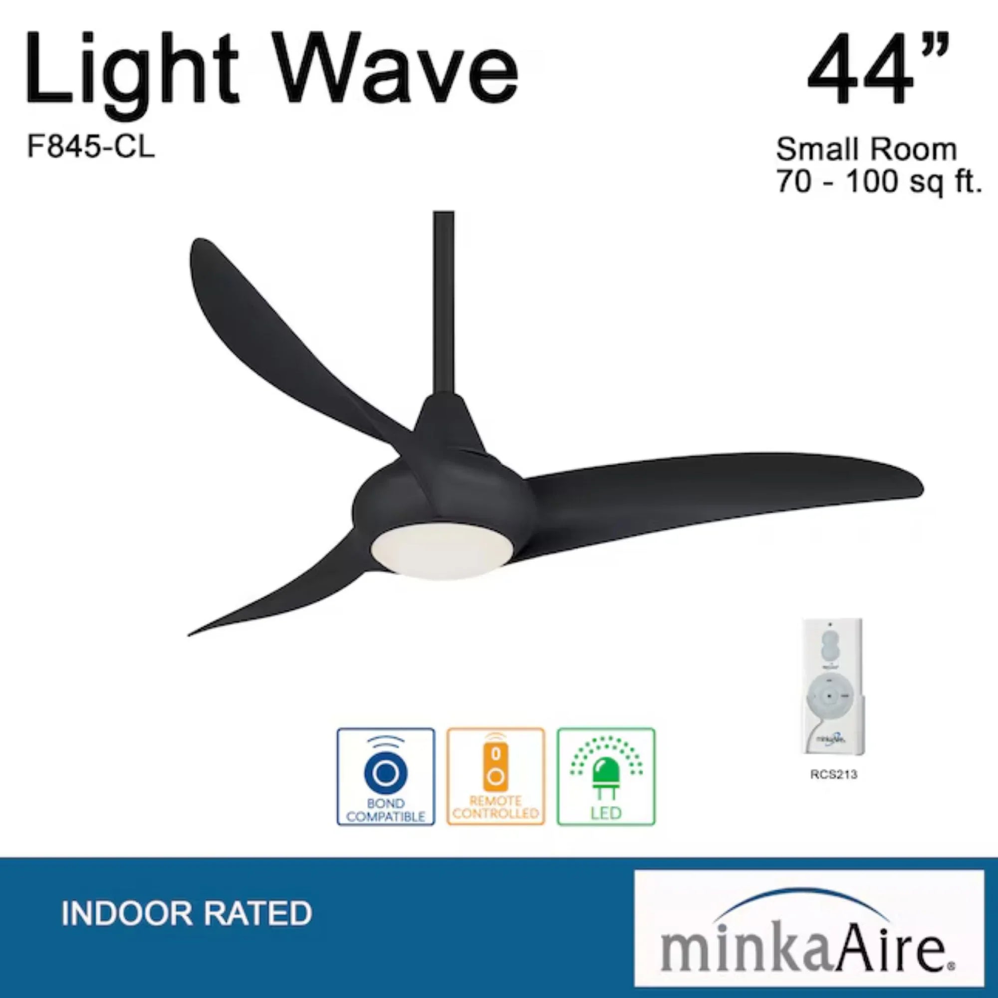 Light Wave LED 44" 3-Blade Black Coal Ceiling Fan with Light and Remote