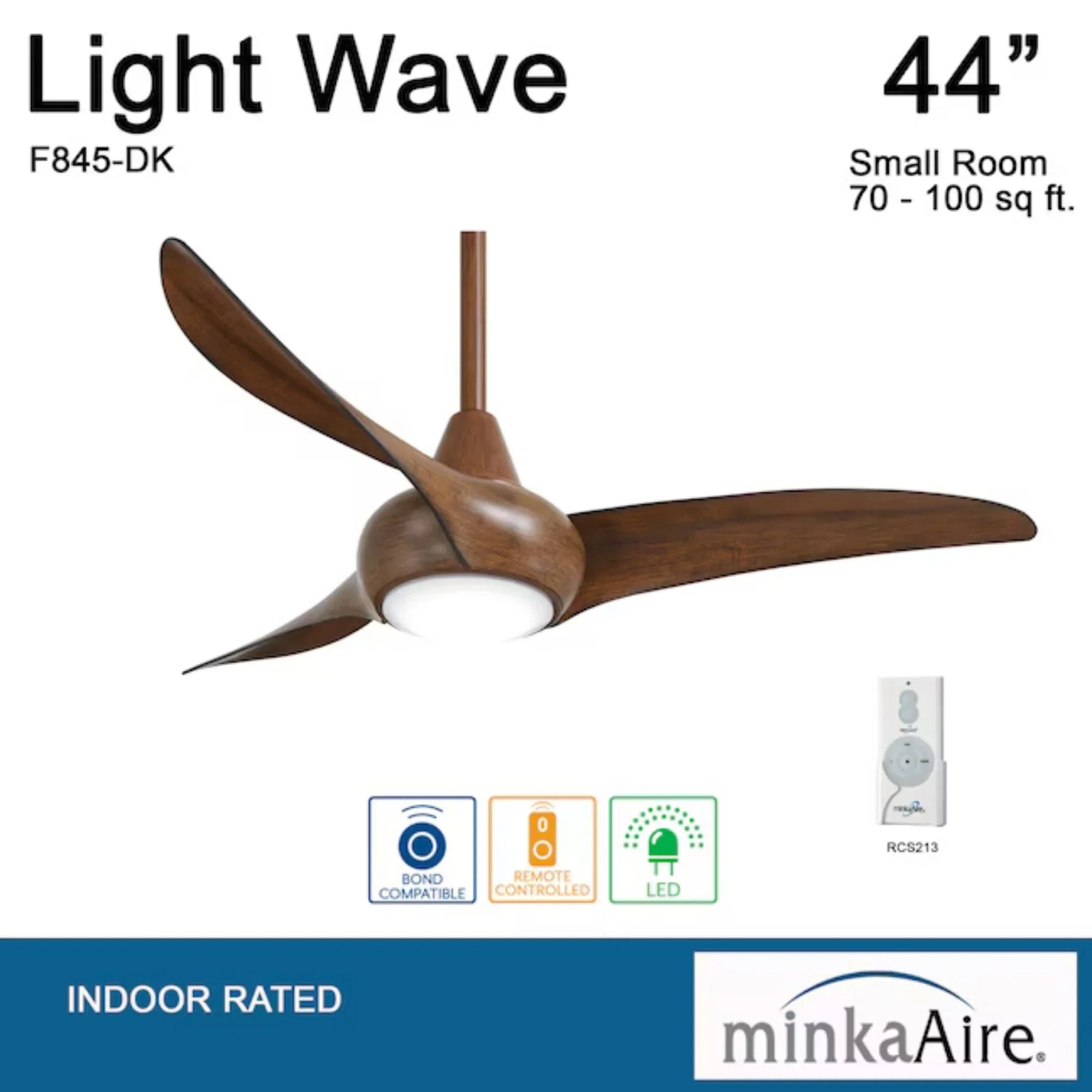 Light Wave LED 44" 3-Blade Distressed Koa Ceiling Fan with Light and Remote