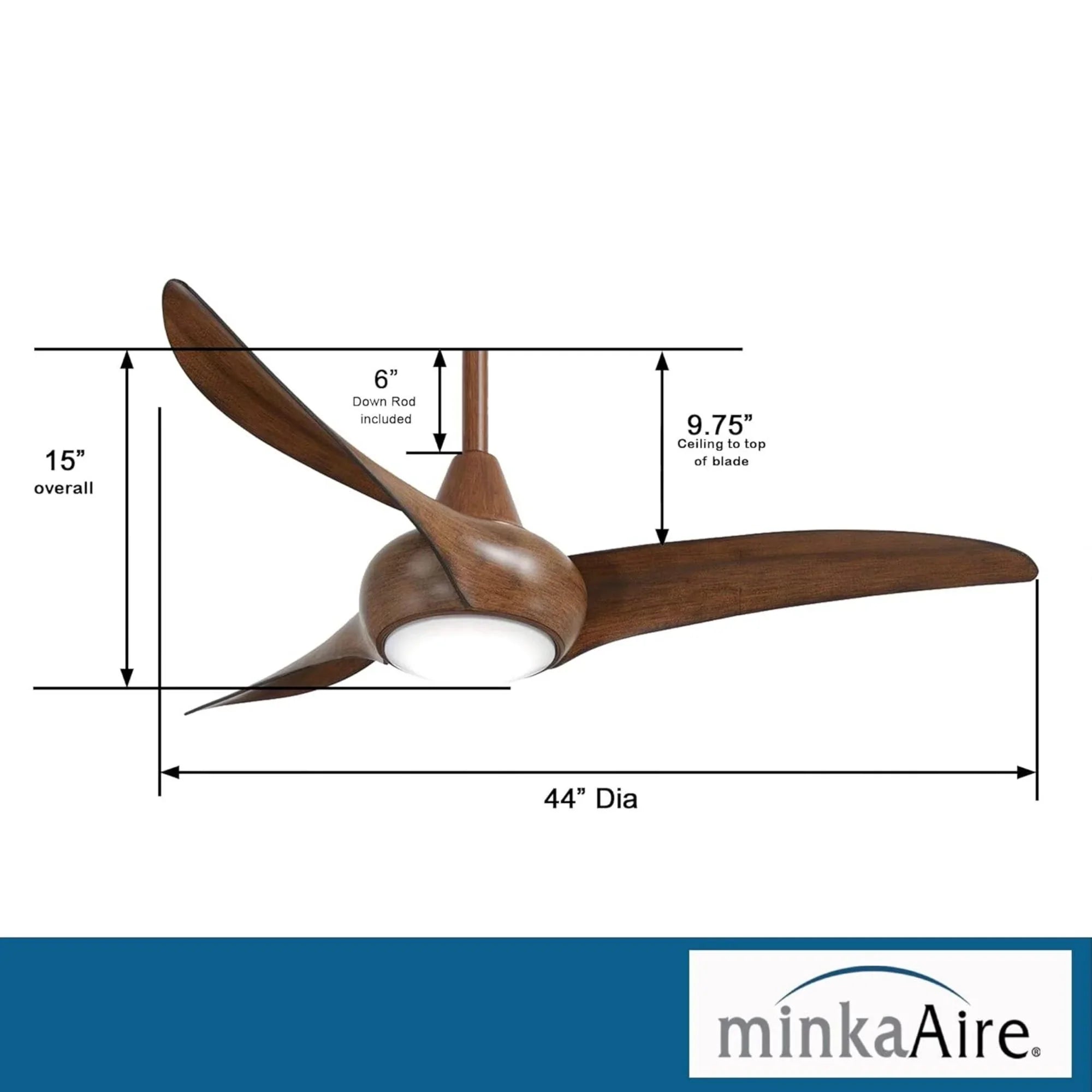 Light Wave LED 44" 3-Blade Distressed Koa Ceiling Fan with Light and Remote