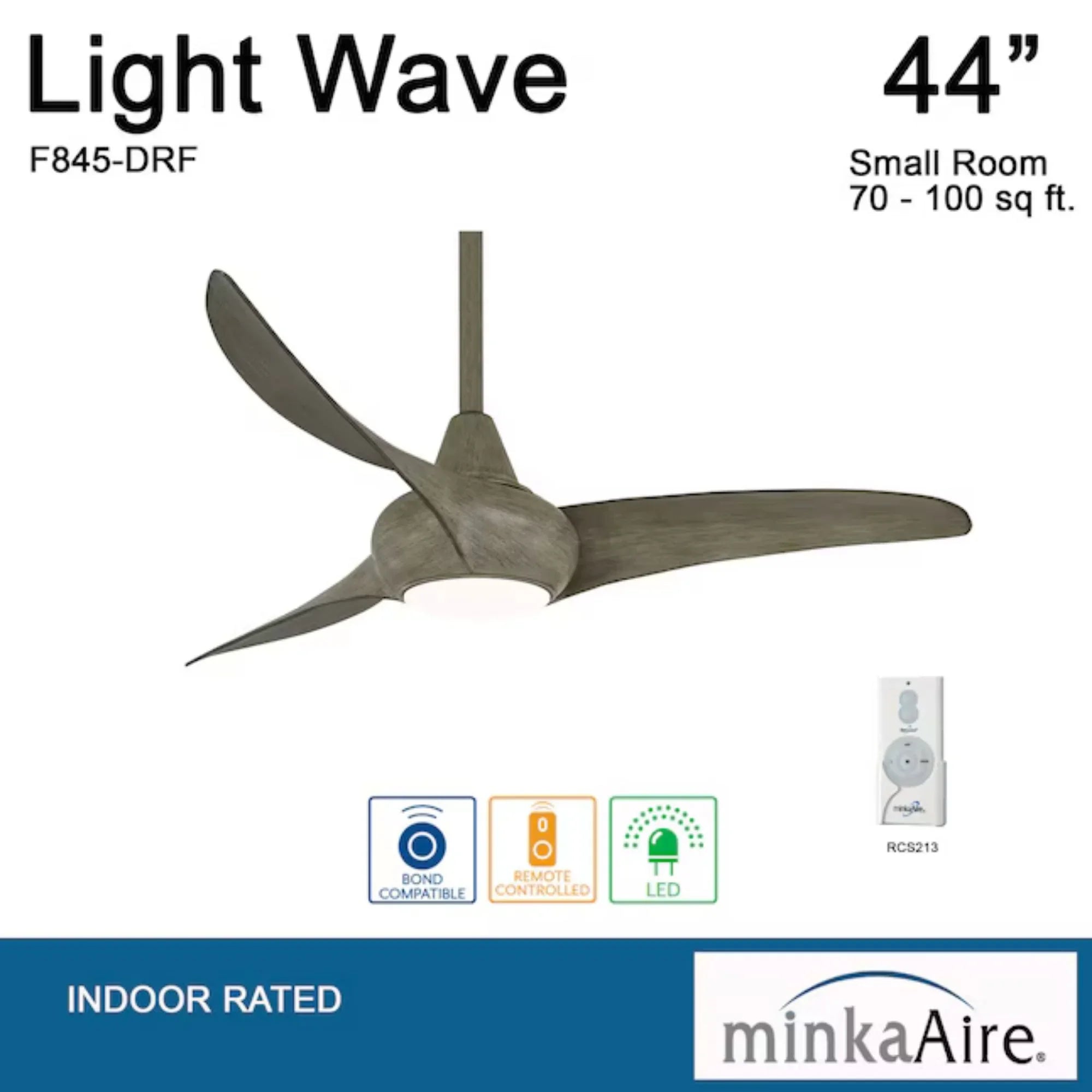 Light Wave LED 44" 3-Blade Driftwood Ceiling Fan with Light and Remote