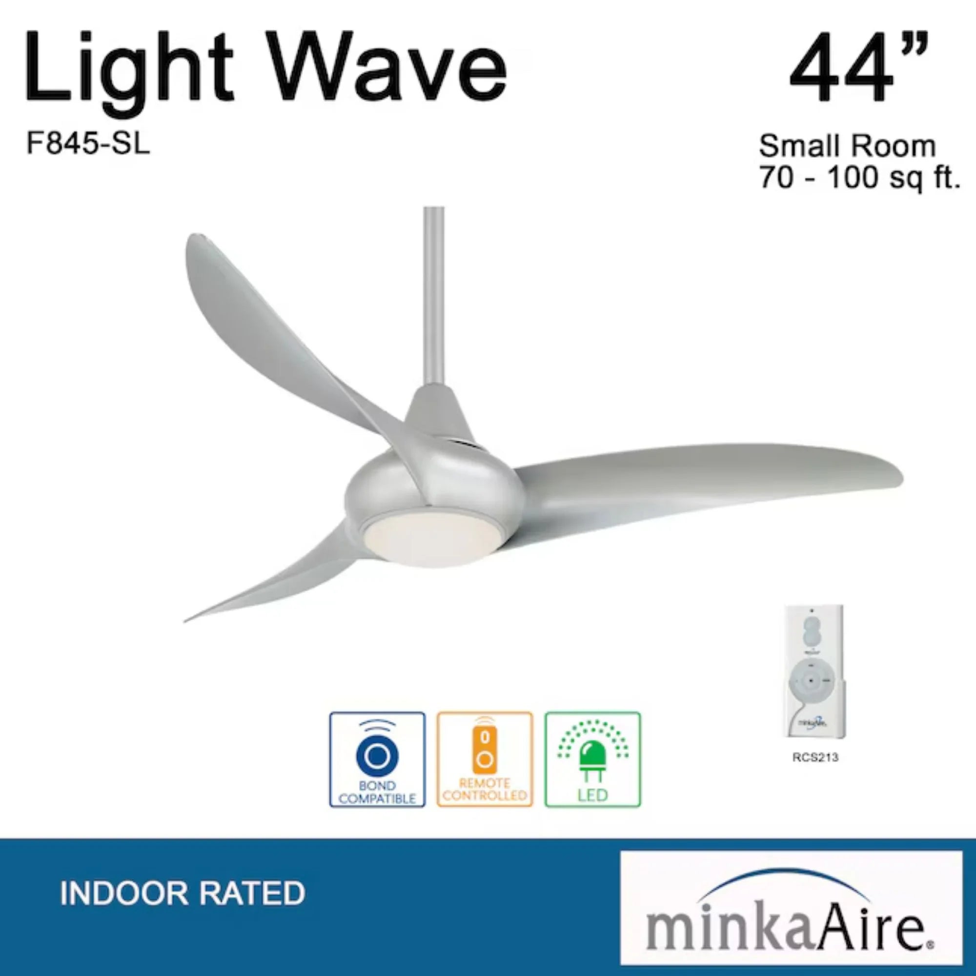 Light Wave LED 44" 3-Blade Silver Ceiling Fan with Light and Remote