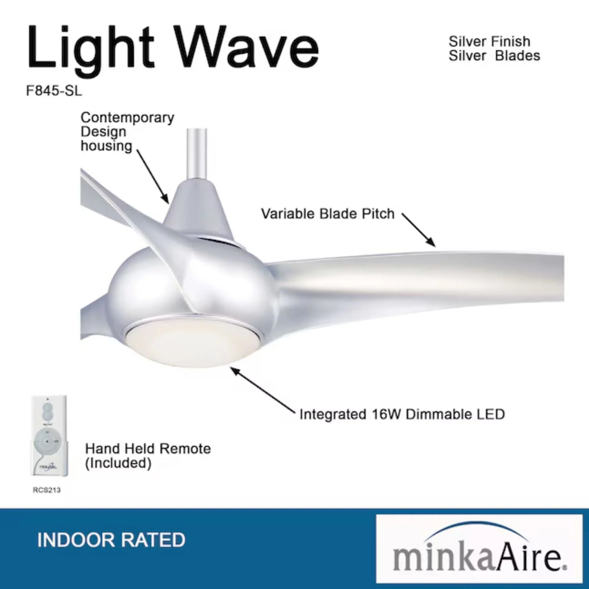 Light Wave LED 44" 3-Blade Silver Ceiling Fan with Light and Remote
