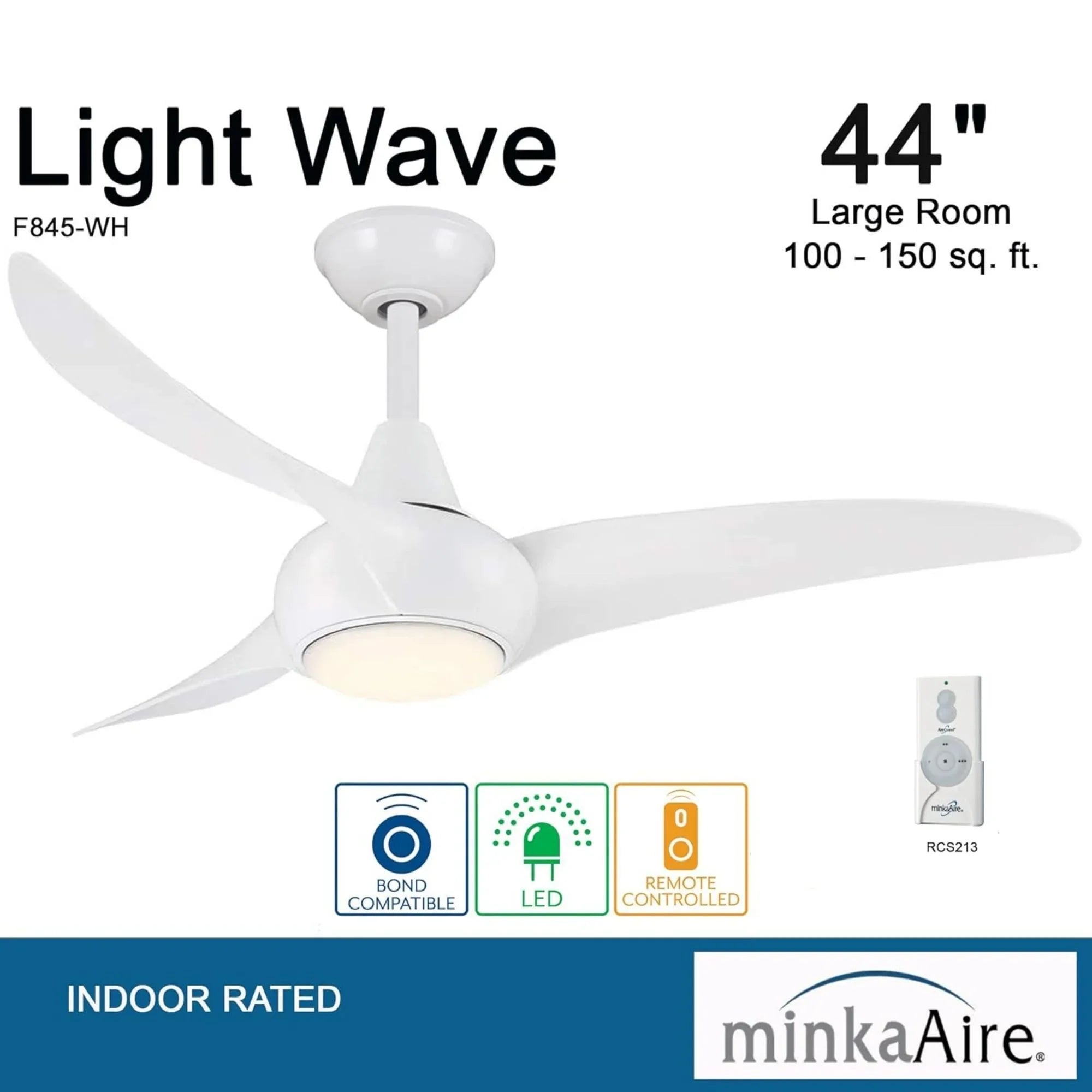 Light Wave LED 44" 3-Blade White Ceiling Fan with Light and Remote