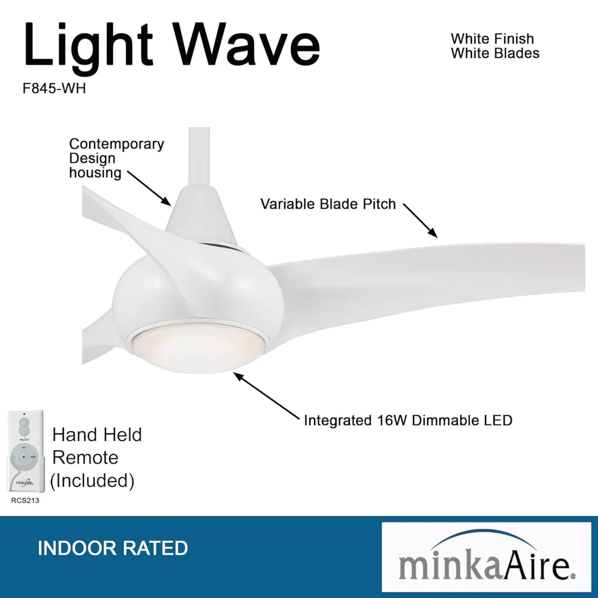 Light Wave LED 44" 3-Blade White Ceiling Fan with Light and Remote