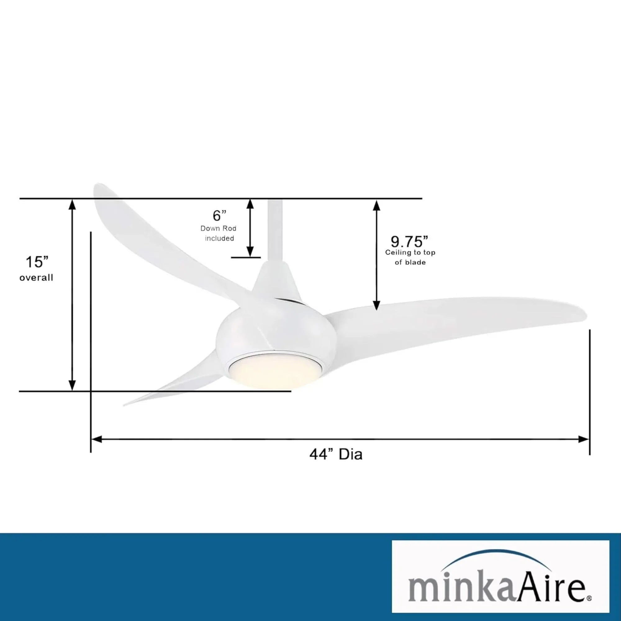 Light Wave LED 44" 3-Blade White Ceiling Fan with Light and Remote