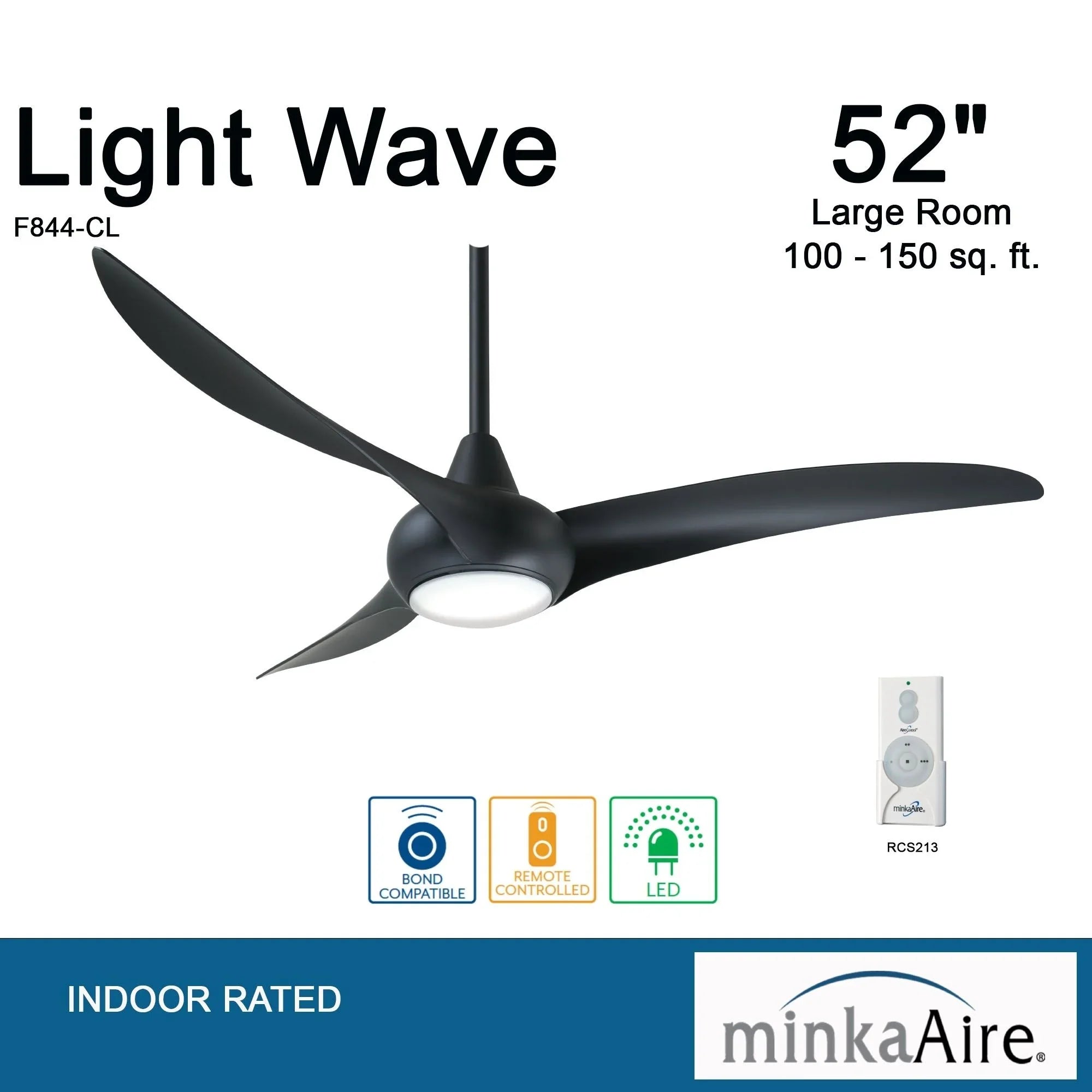 Light Wave LED 52" Black Coal Modern Ceiling Fan with Light and Remote