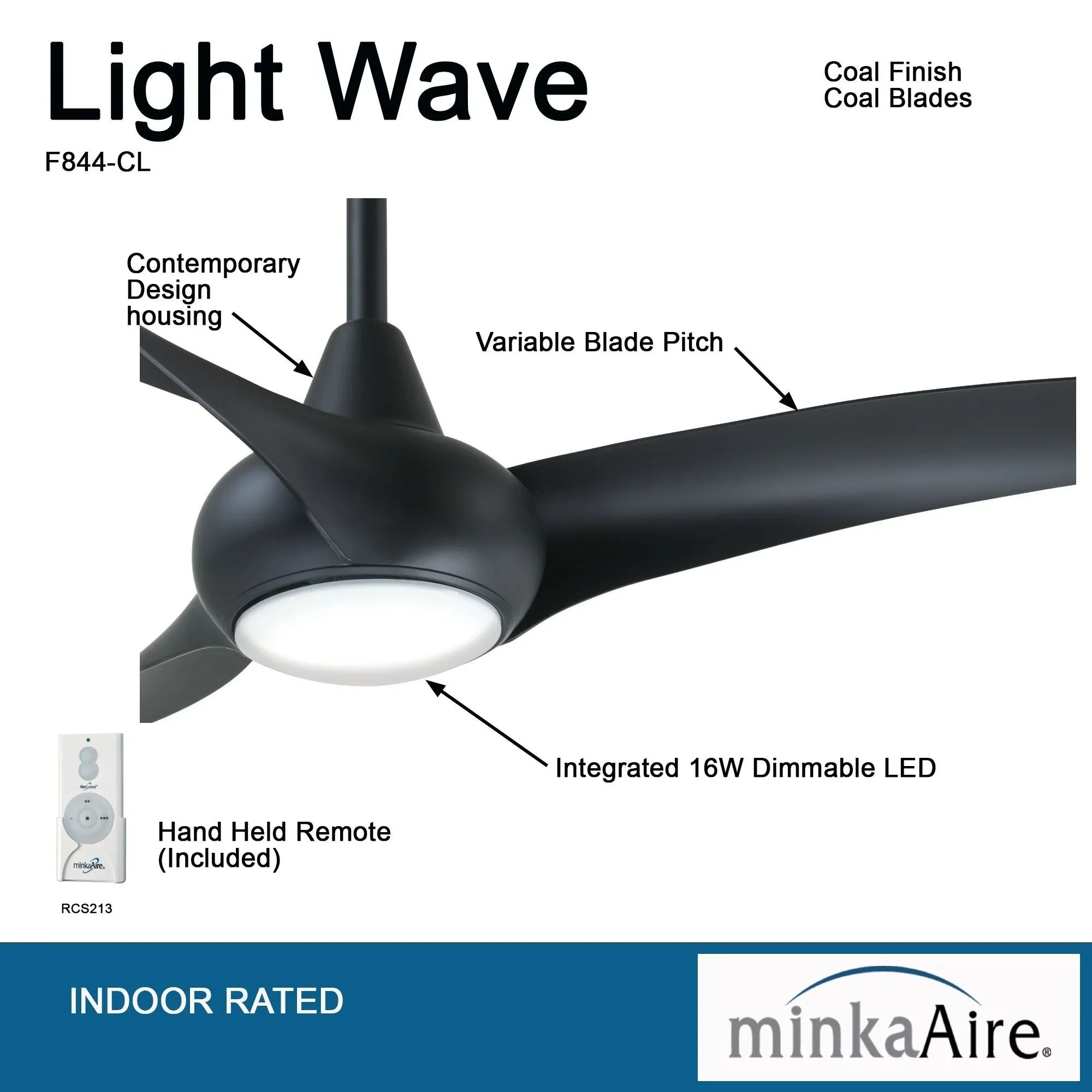 Light Wave LED 52" Black Coal Modern Ceiling Fan with Light and Remote