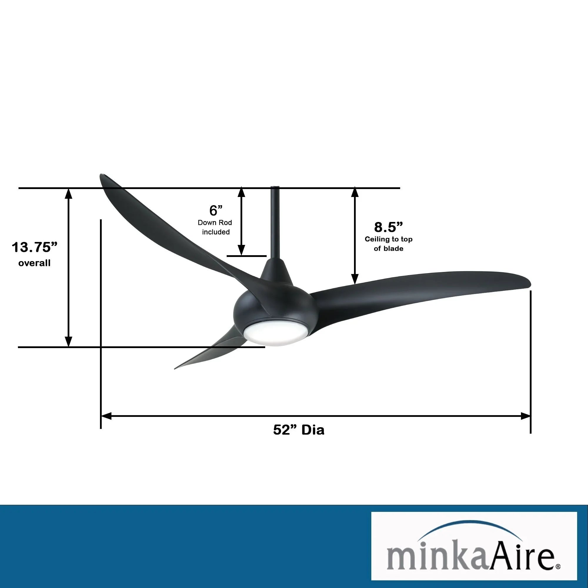 Light Wave LED 52" Black Coal Modern Ceiling Fan with Light and Remote