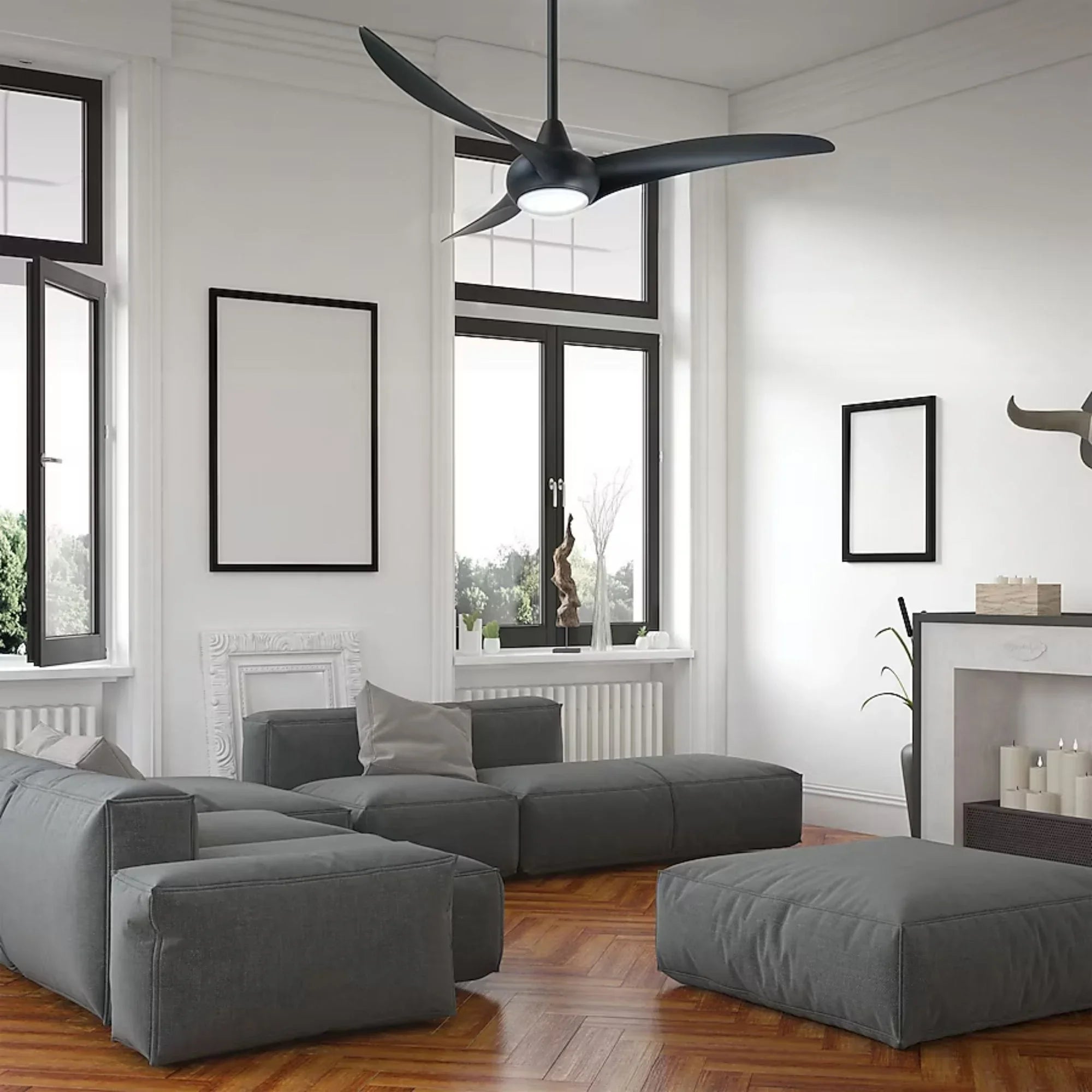 Light Wave LED 52" Black Coal Modern Ceiling Fan with Light and Remote