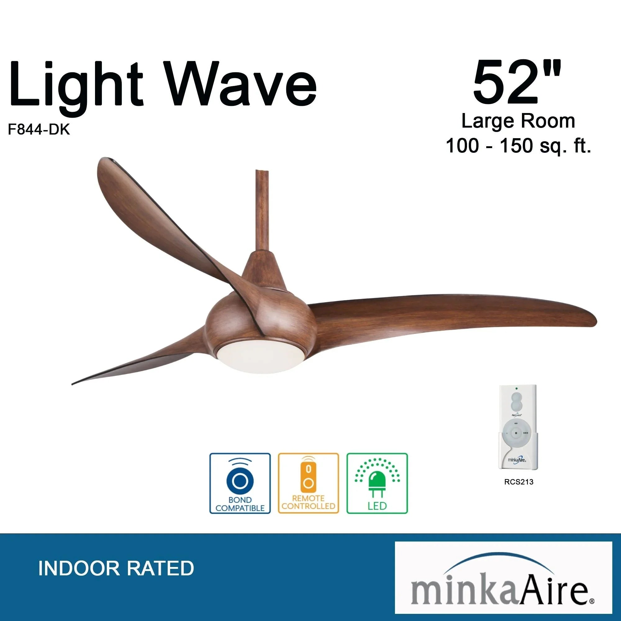 Light Wave LED 52" Distressed Koa Modern Ceiling Fan with Light and Remote