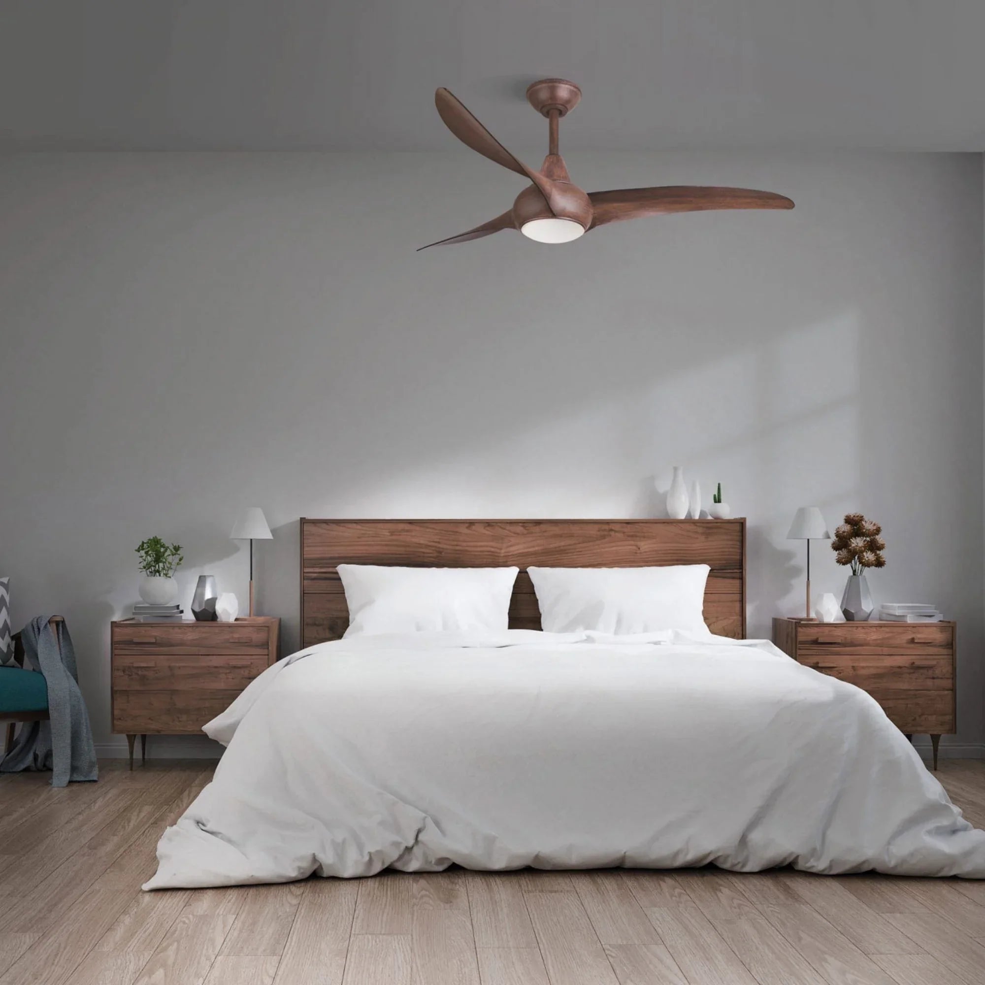 Light Wave LED 52" Distressed Koa Modern Ceiling Fan with Light and Remote