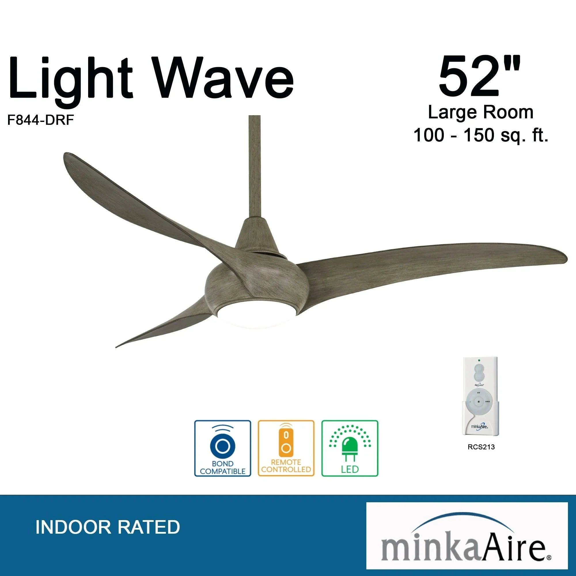 Light Wave LED 52" Driftwood Modern Ceiling Fan with Light and Remote