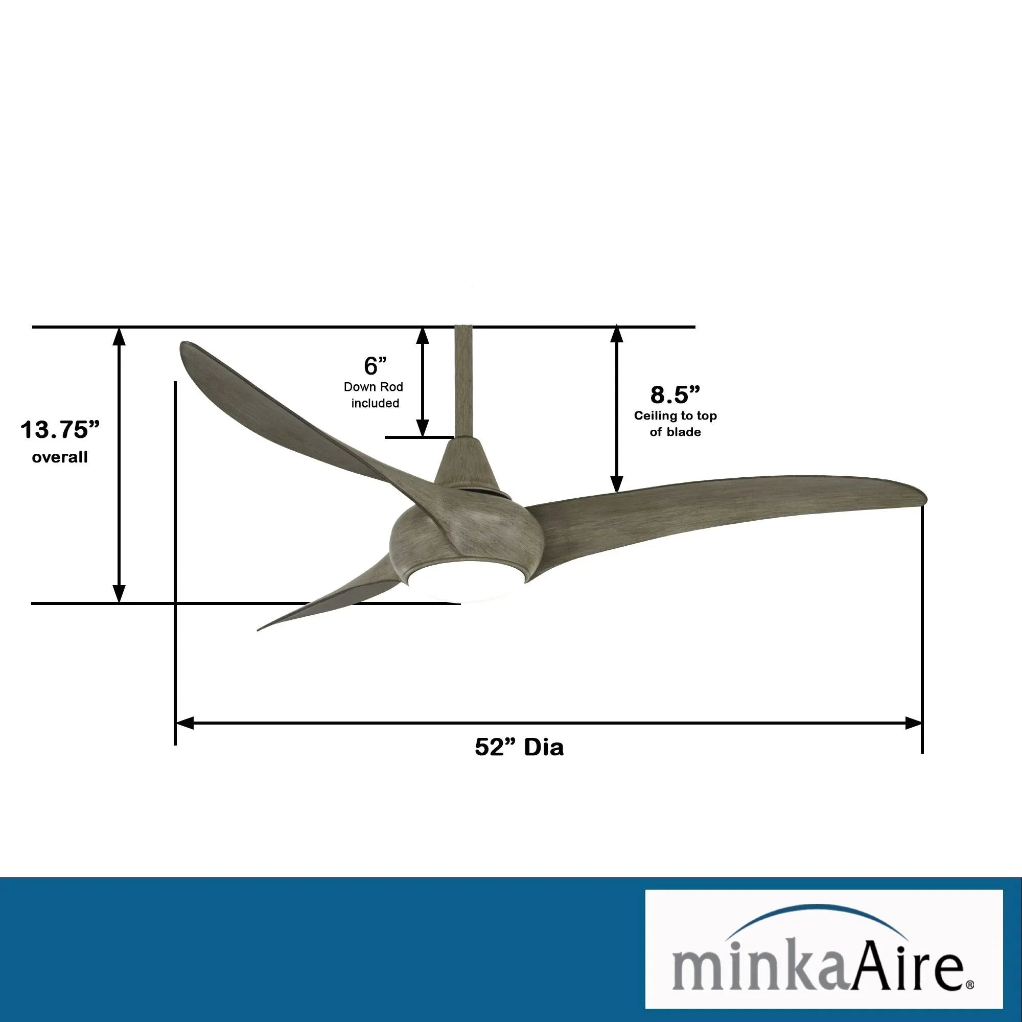 Light Wave LED 52" Driftwood Modern Ceiling Fan with Light and Remote