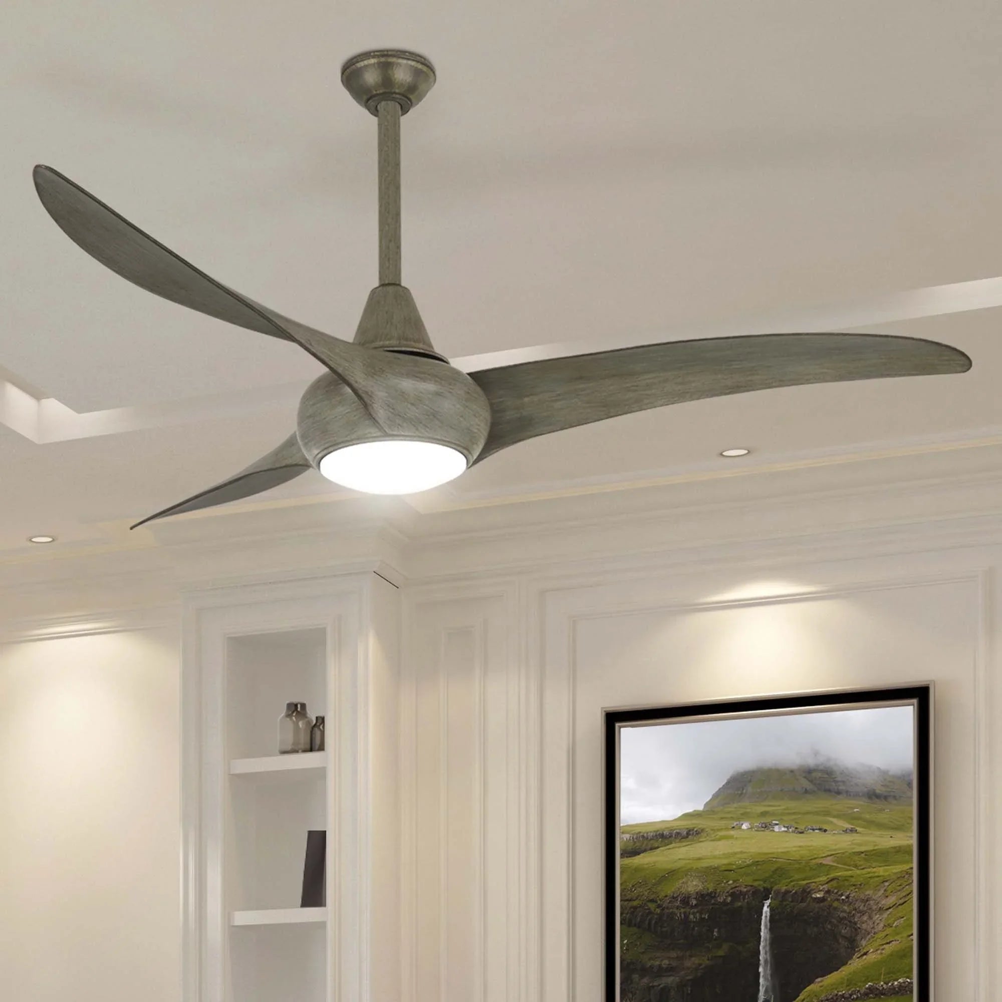 Light Wave LED 52" Driftwood Modern Ceiling Fan with Light and Remote