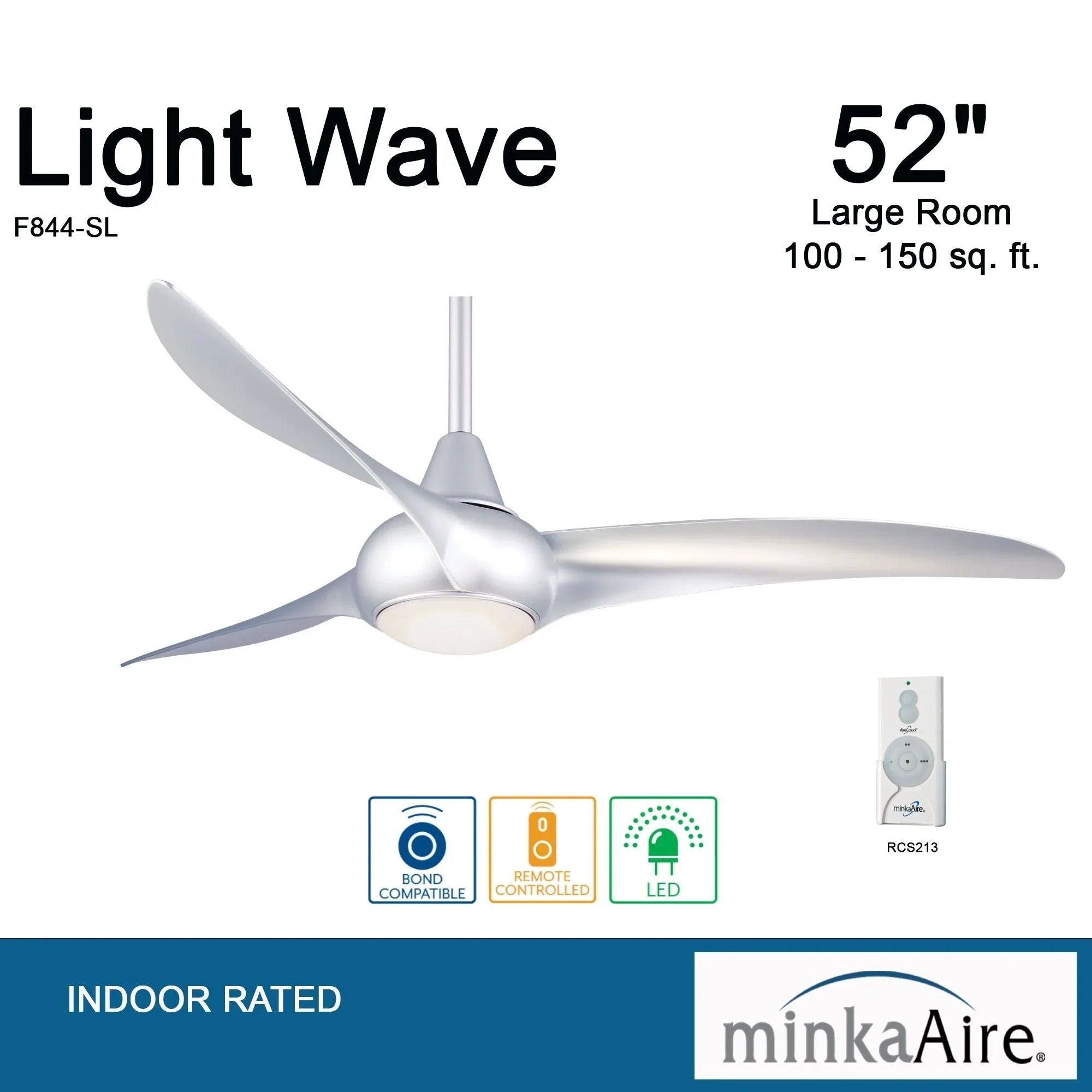 Light Wave LED 52" Silver Modern Ceiling Fan with Light and Remote