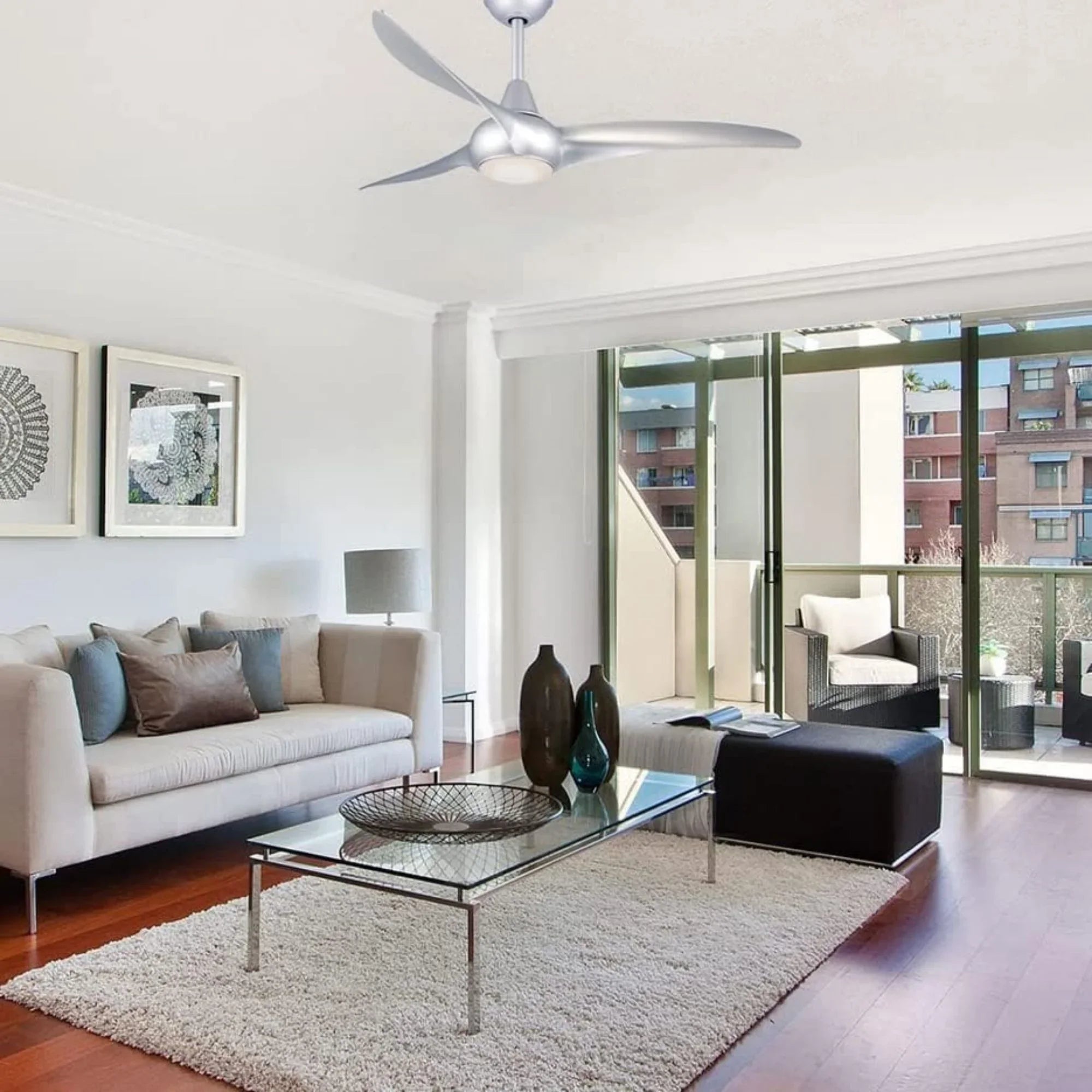 Light Wave LED 52" Silver Modern Ceiling Fan with Light and Remote