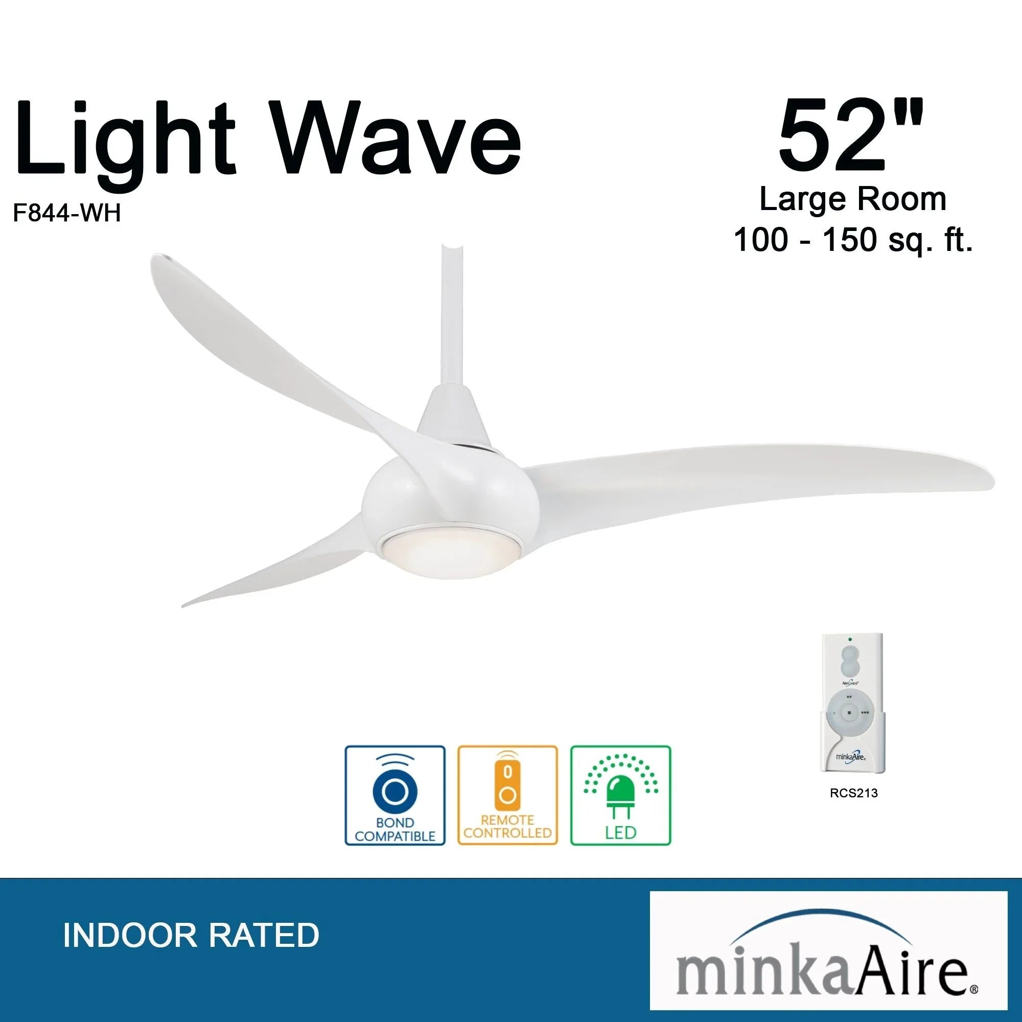 Light Wave LED 52" White Modern Ceiling Fan with Light and Remote