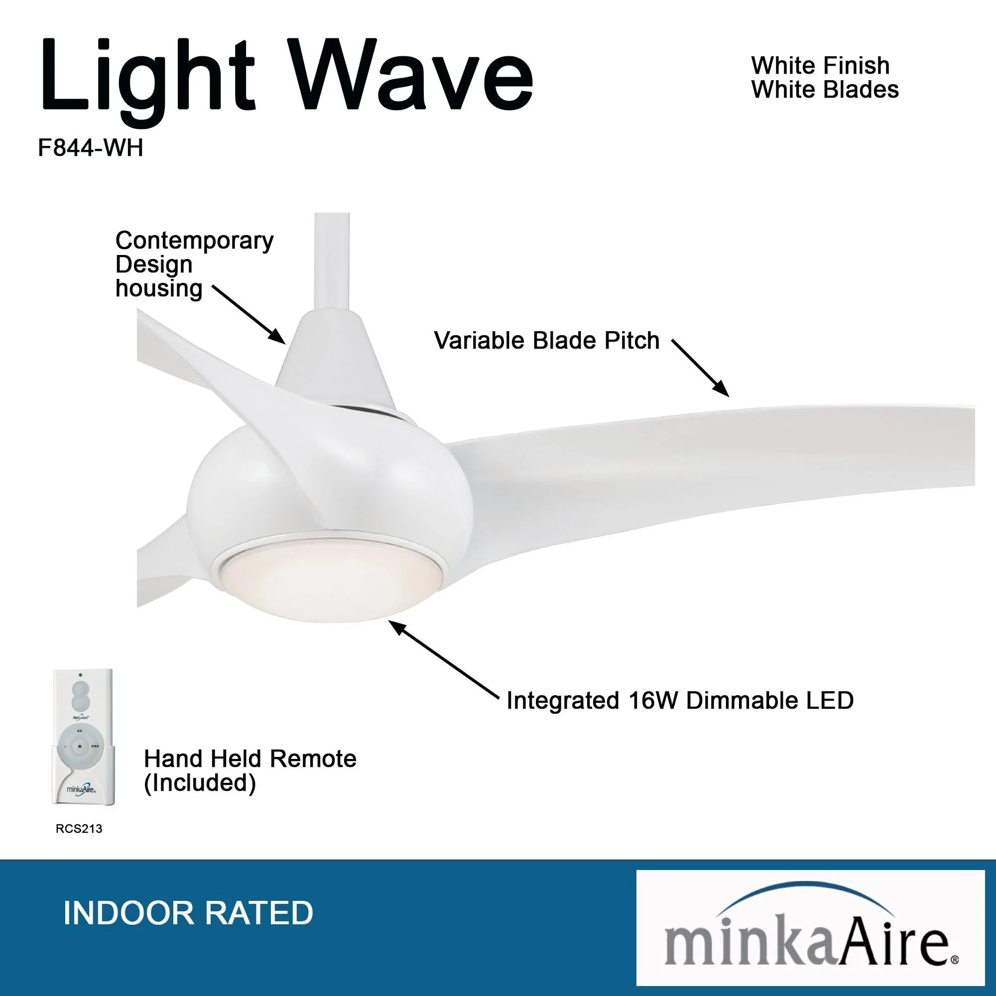 Light Wave LED 52" White Modern Ceiling Fan with Light and Remote