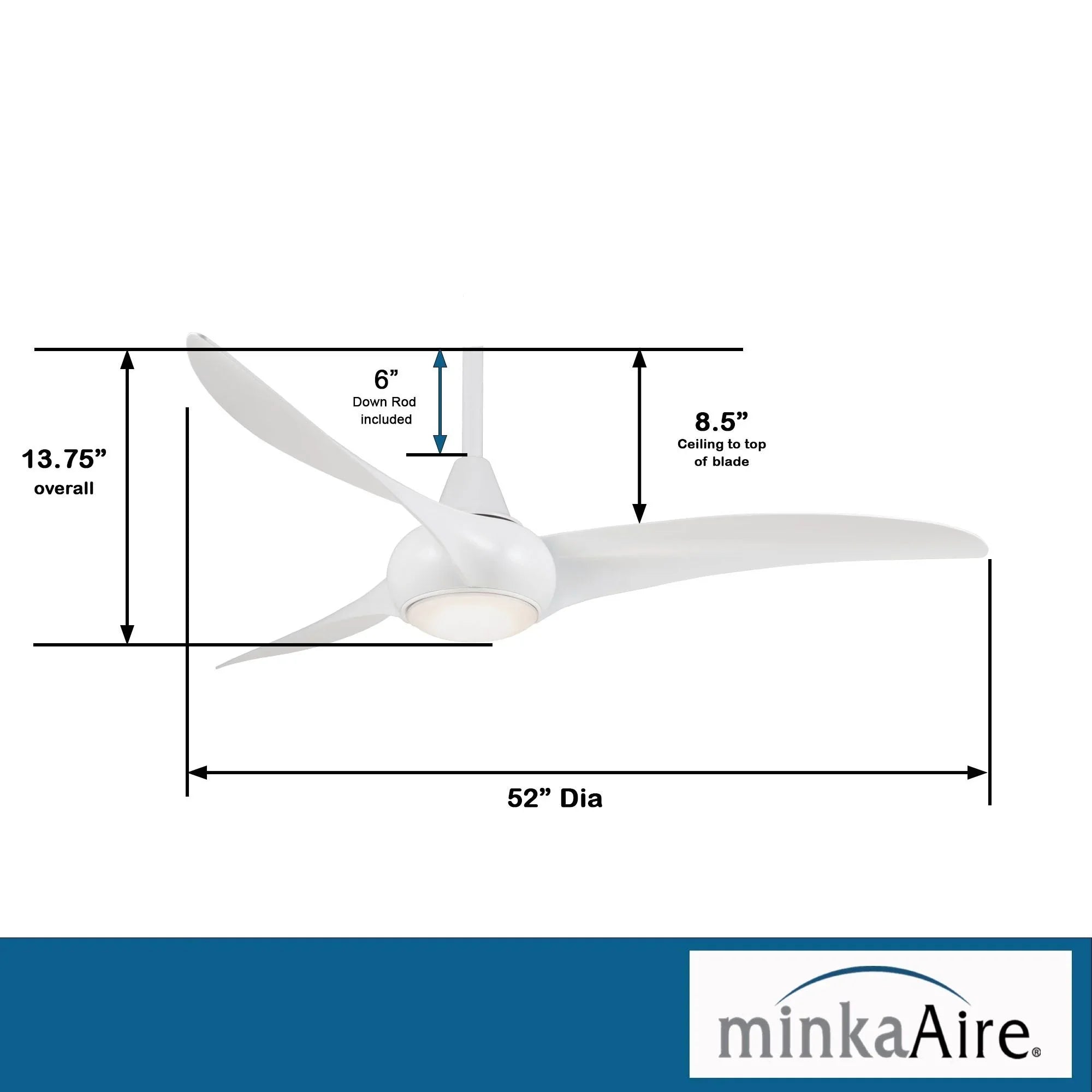Light Wave LED 52" White Modern Ceiling Fan with Light and Remote