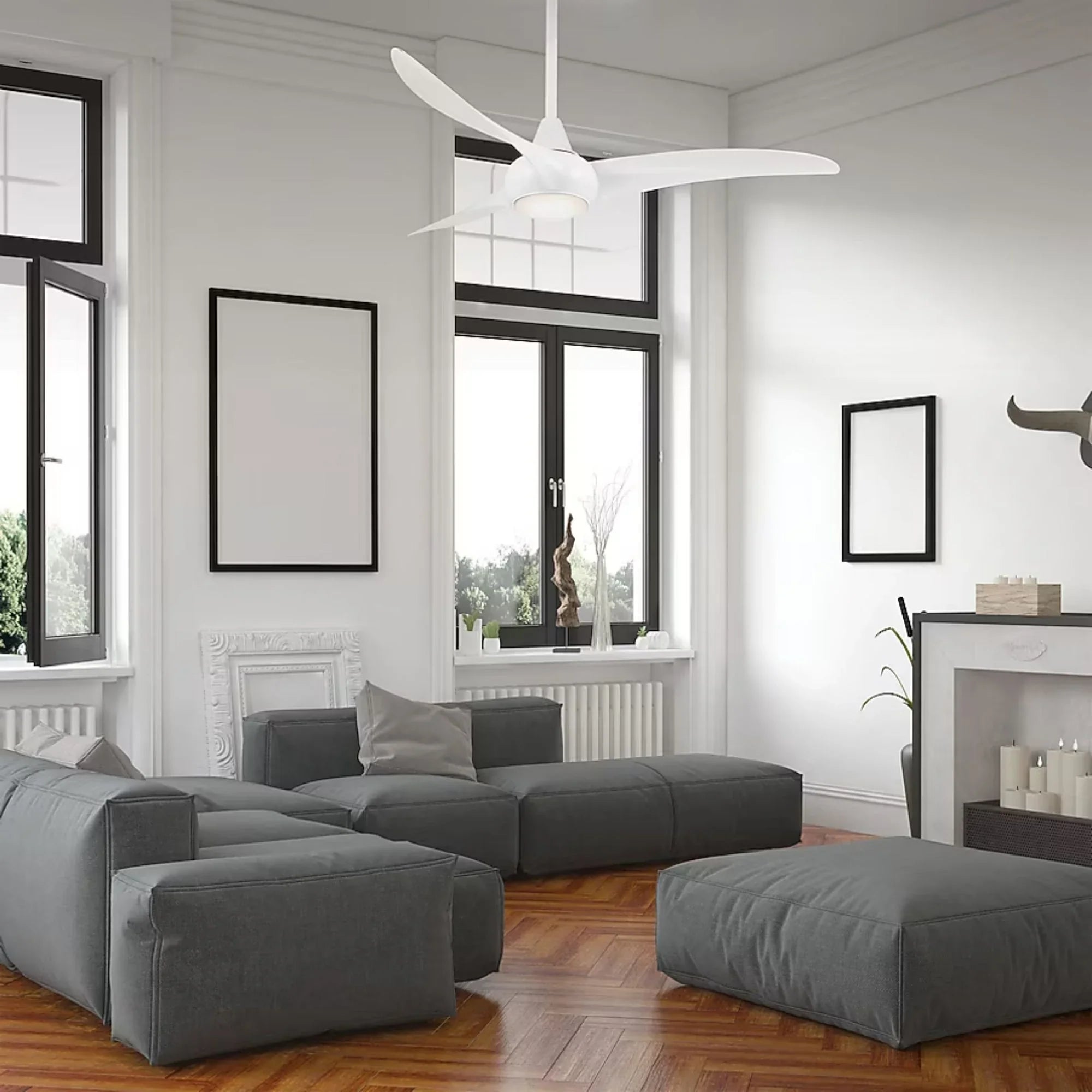 Light Wave LED 52" White Modern Ceiling Fan with Light and Remote